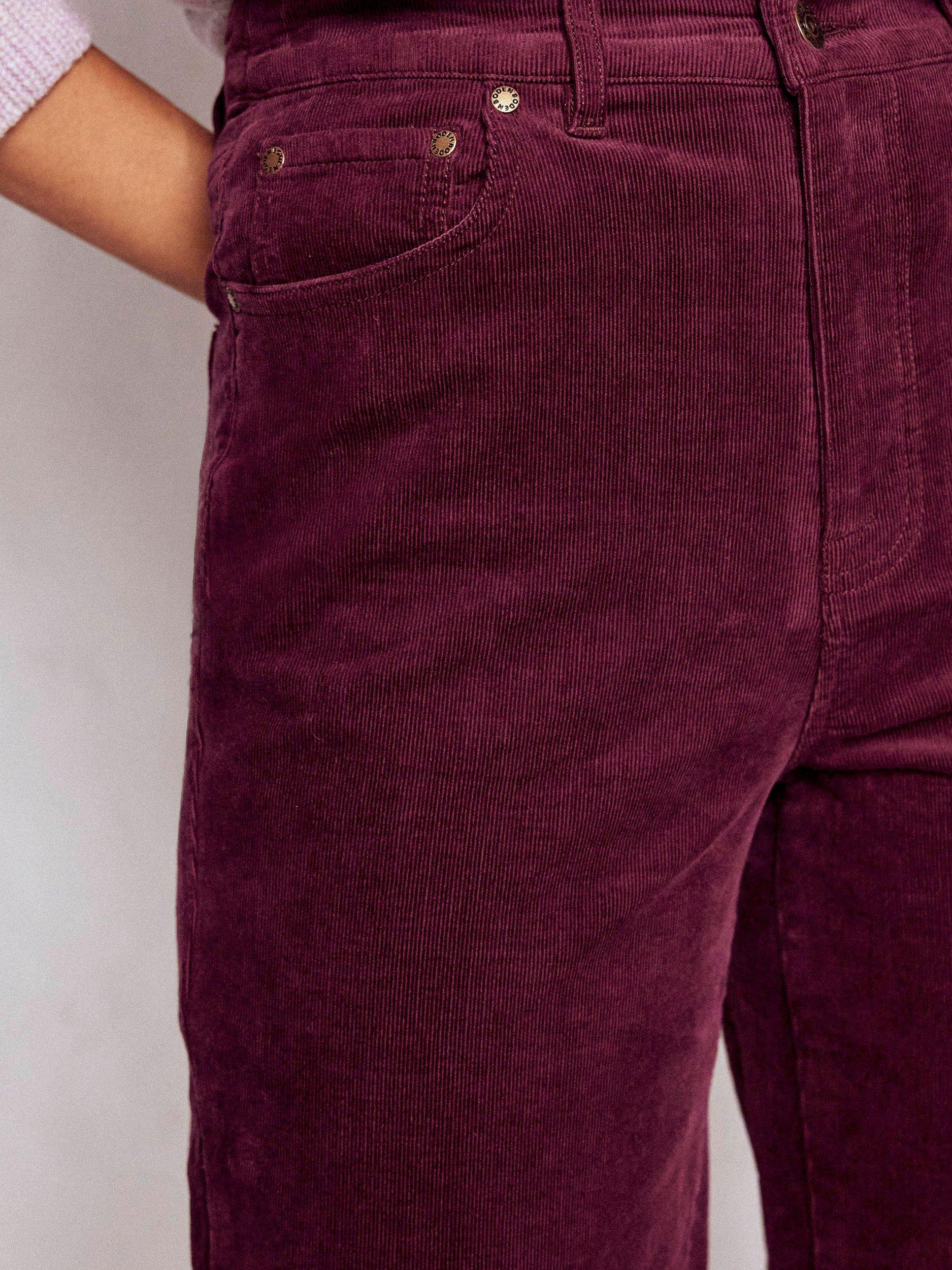Product image 2 of 5, which shows Boden Column Corduroy Jeans, Burgundy, 10