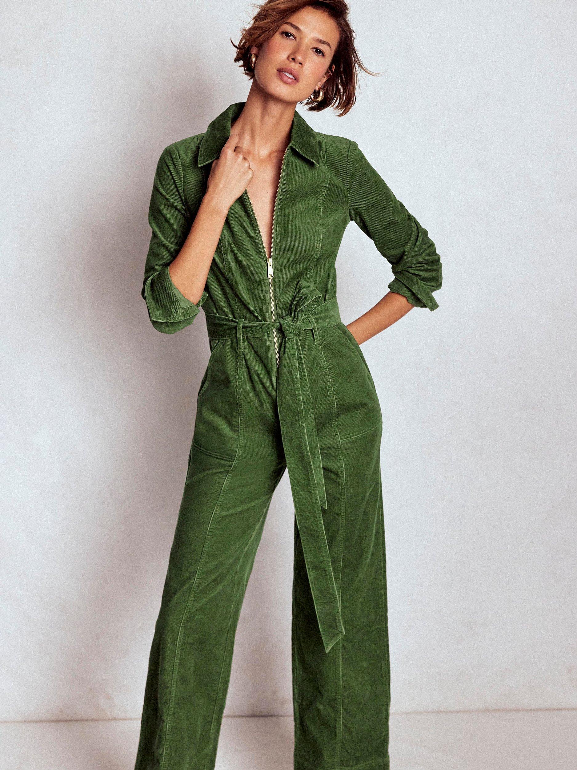 Product image 1 of 5, which shows Boden Zip Up Corduroy Jumpsuit, Fern, 16