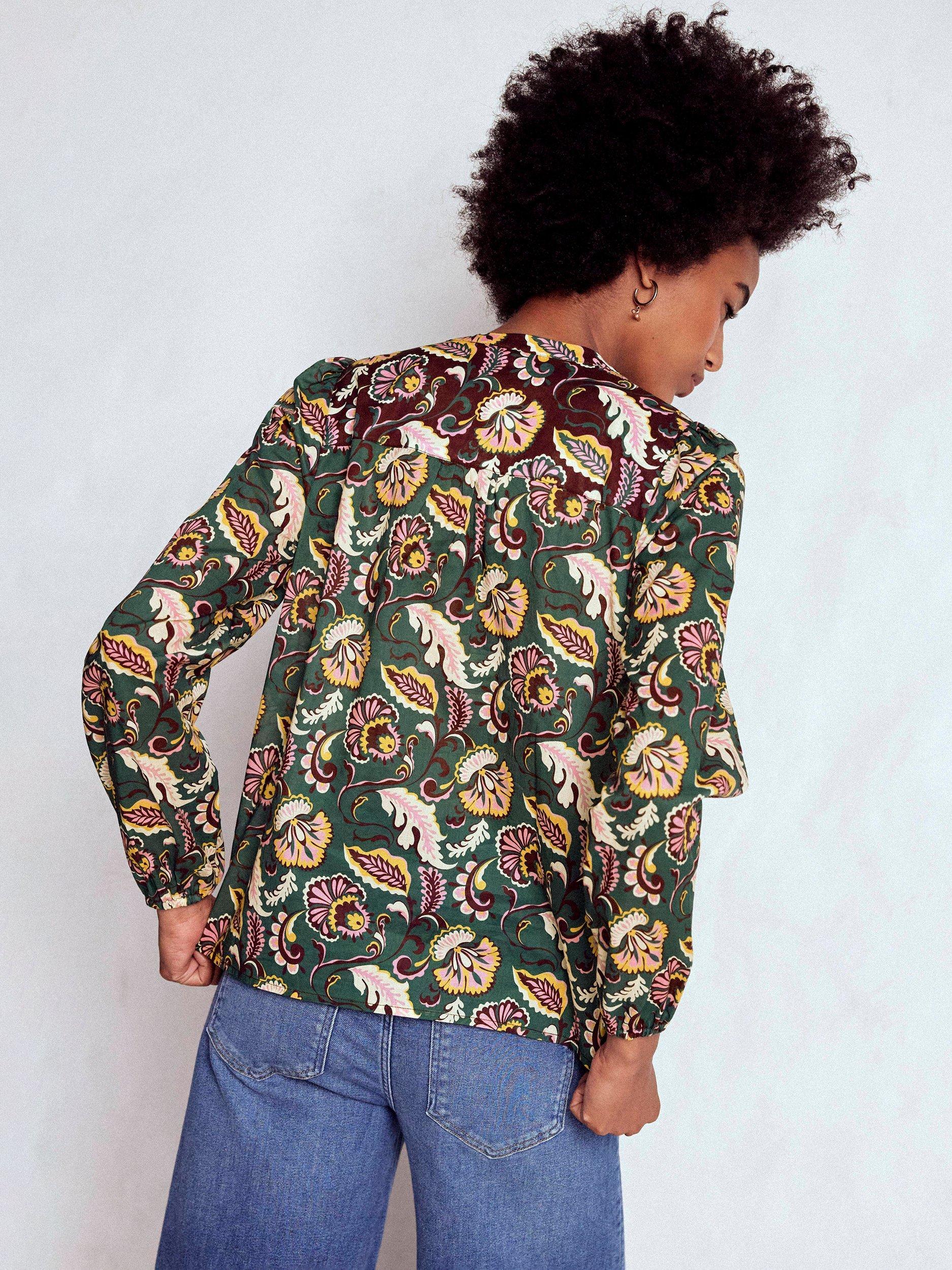 Product image 3 of 5, which shows Boden Corrine Floral Long Sleeve Top, Green, 8