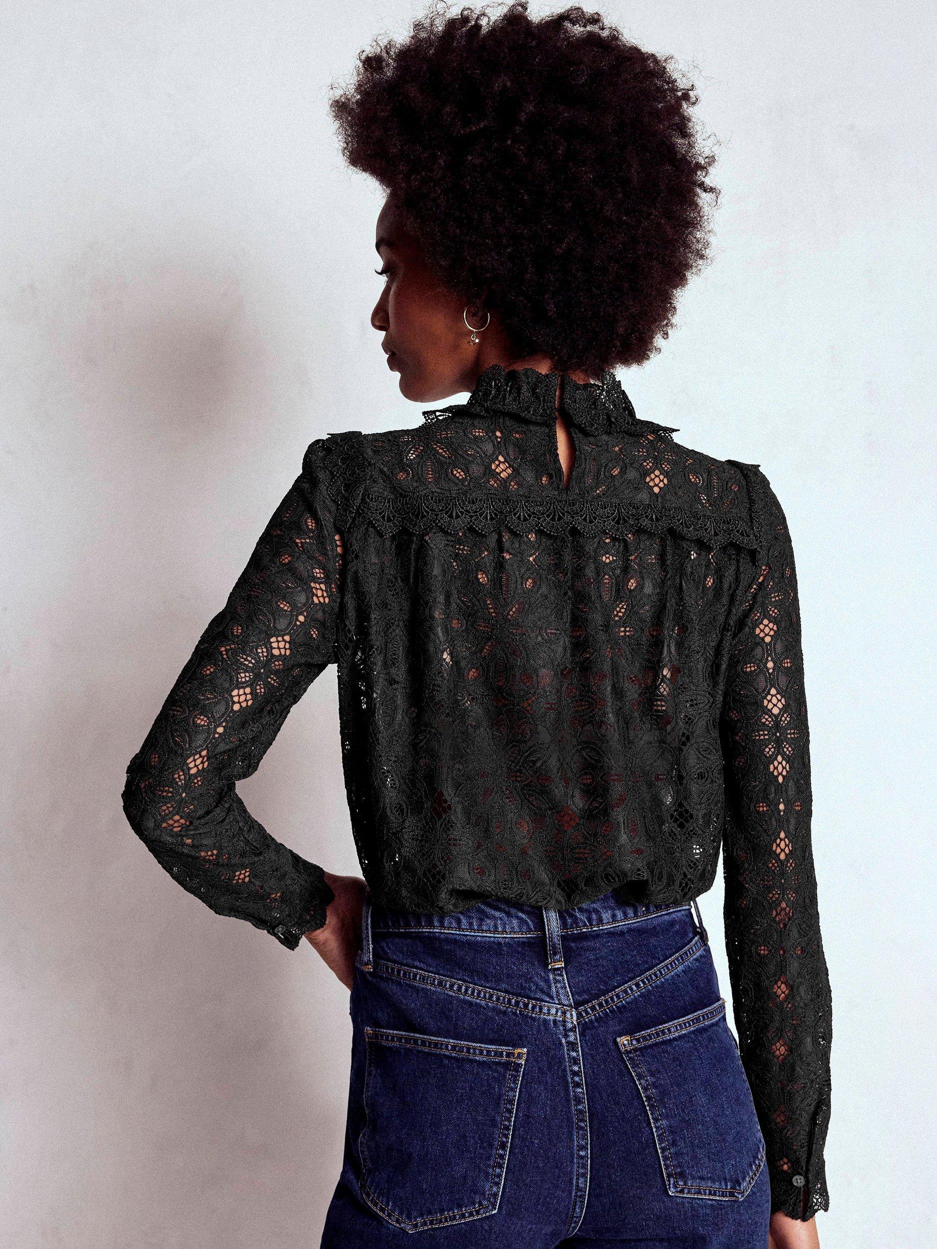 Product image 4 of 5, which shows Boden Lace Trim Detail Top, Black, 8