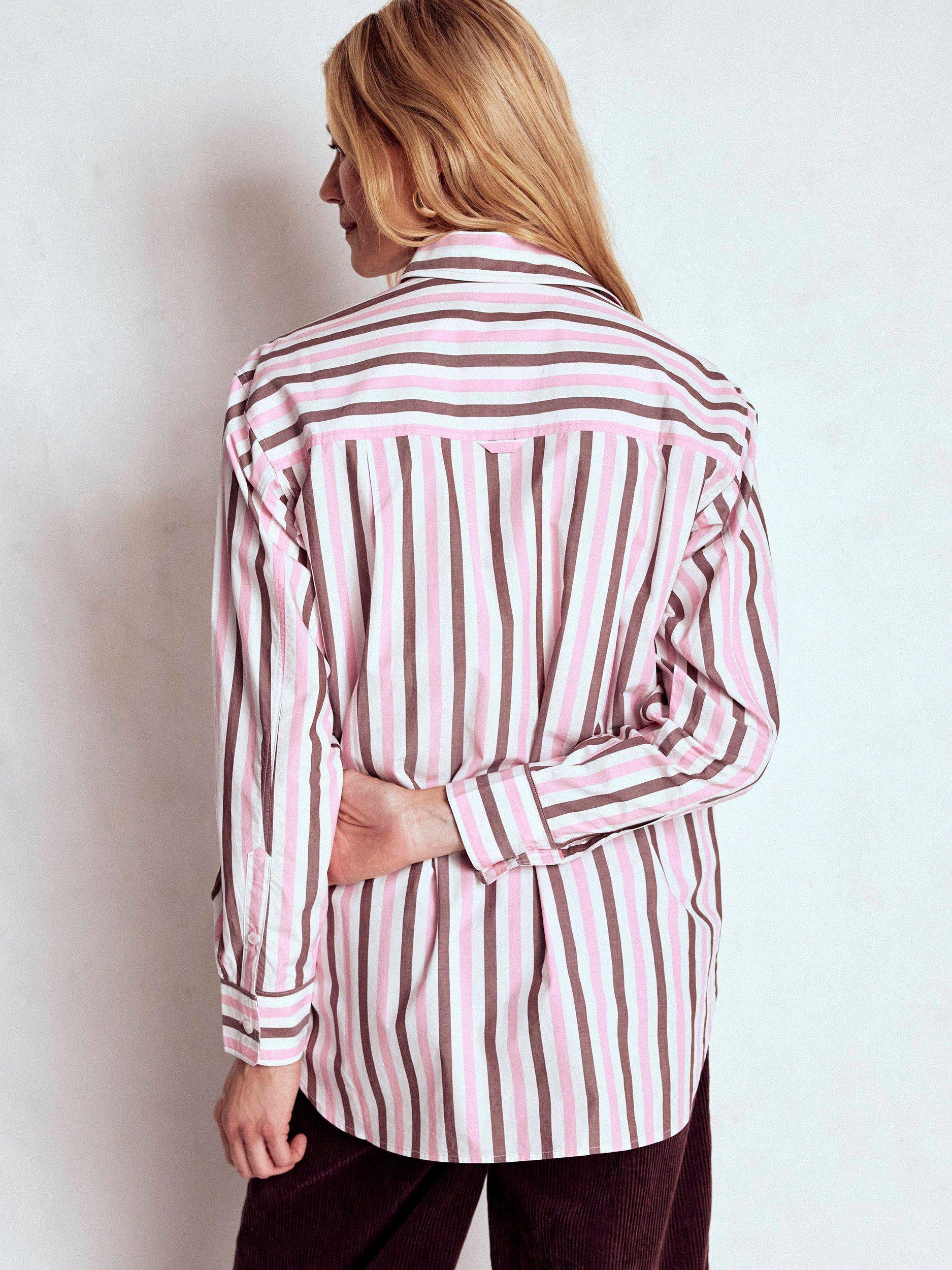 Product image 3 of 5, which shows Boden Sadie Relaxed Stripe Shirt, Pink/Chestnut, 10