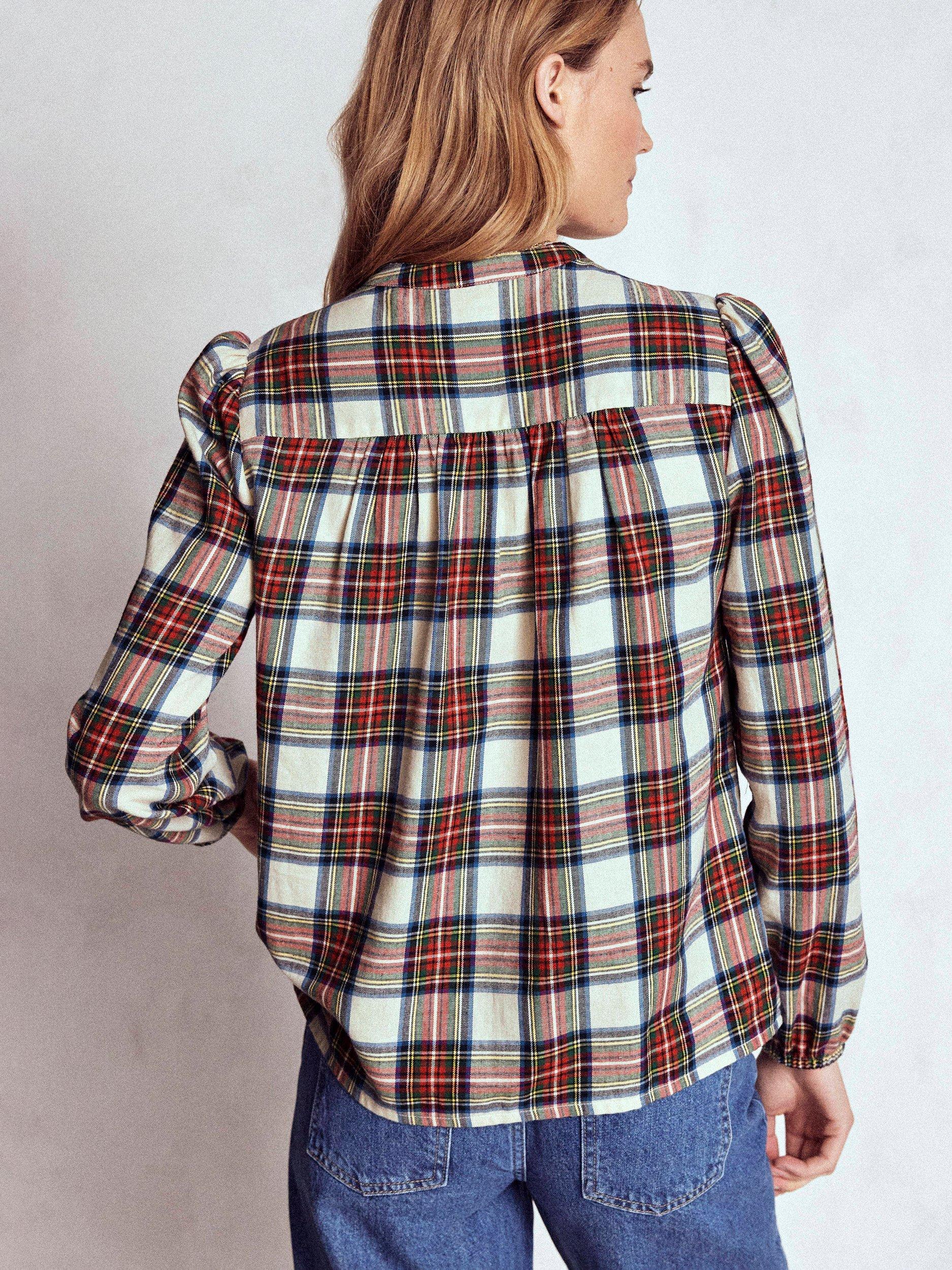 Product image 3 of 6, which shows Boden Layla Tartan Brushed Cotton Shirt, Red/Multi, 8