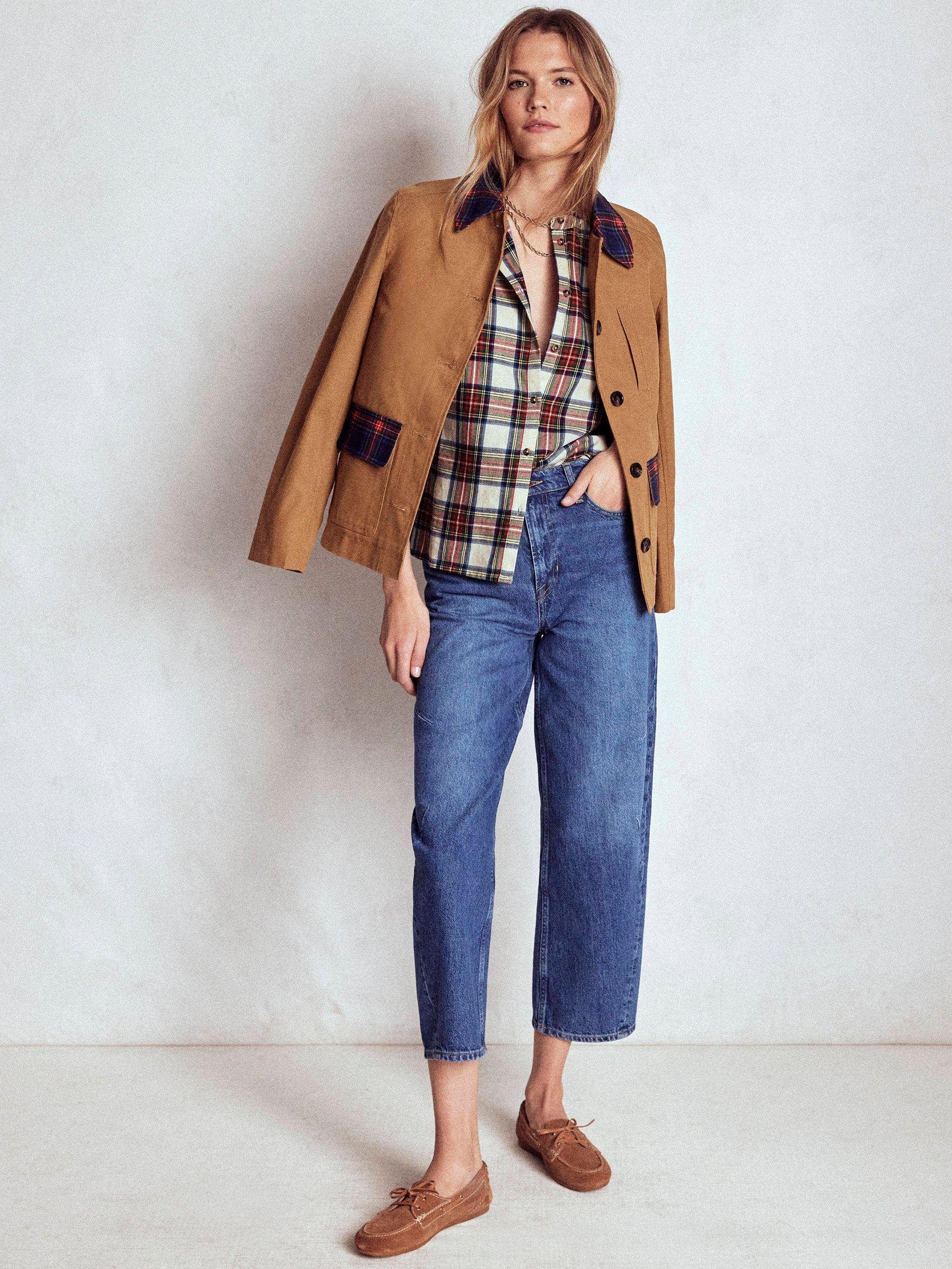 Product image 4 of 6, which shows Boden Layla Tartan Brushed Cotton Shirt, Red/Multi, 8