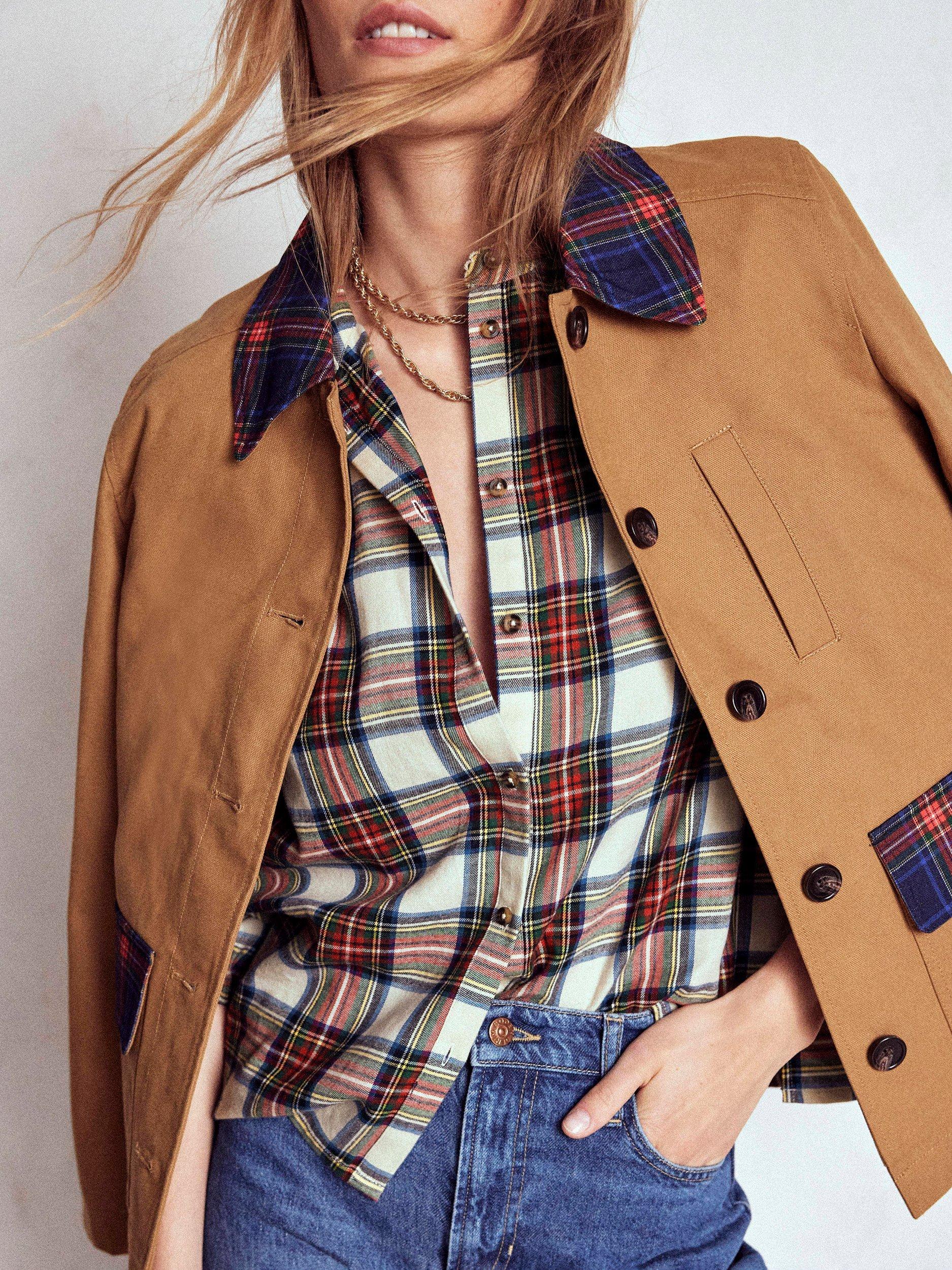 Product image 5 of 6, which shows Boden Layla Tartan Brushed Cotton Shirt, Red/Multi, 8