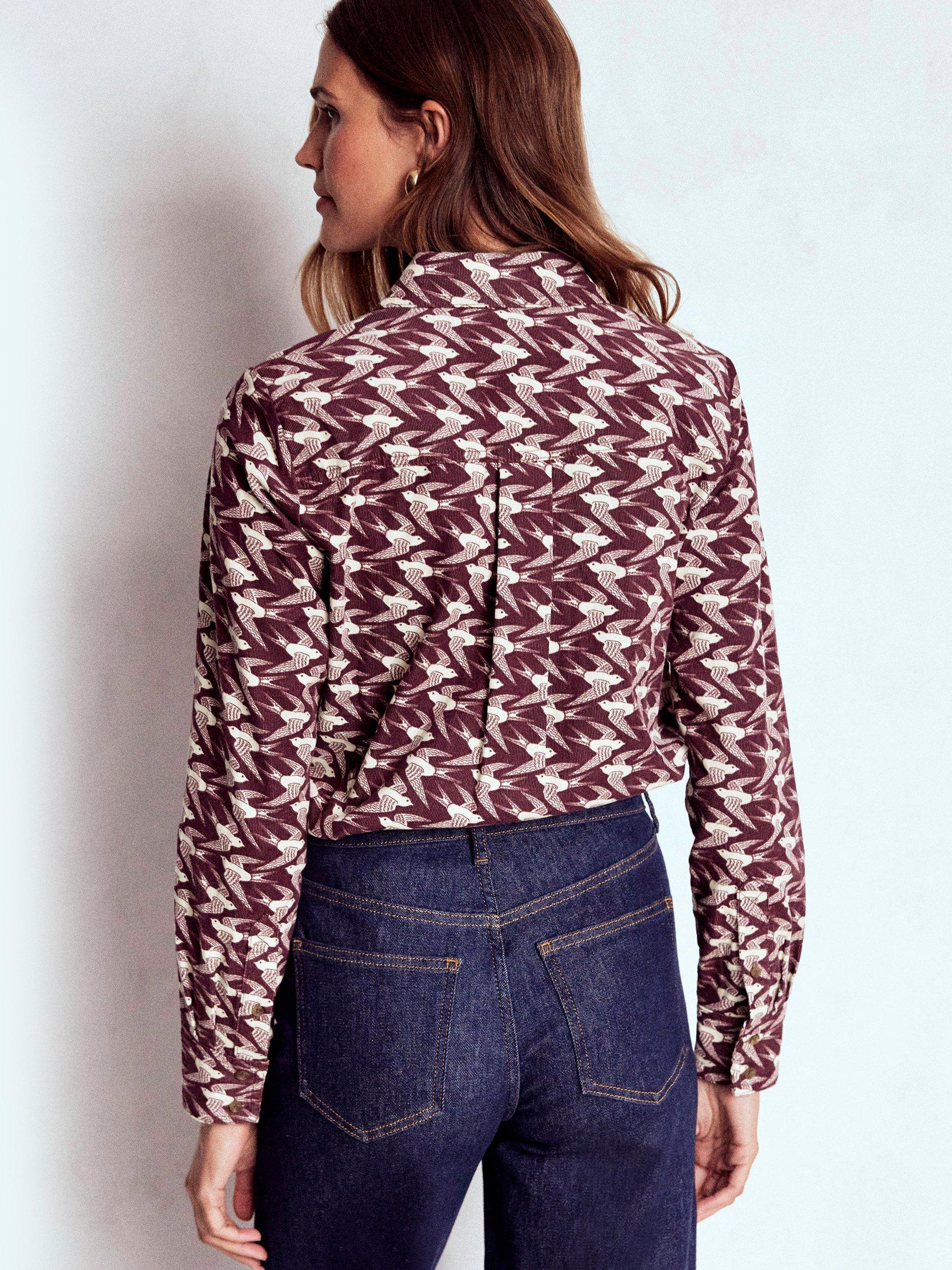 Product image 3 of 5, which shows Boden Sienna Bird Print Shirt, Purple/Multi, 8