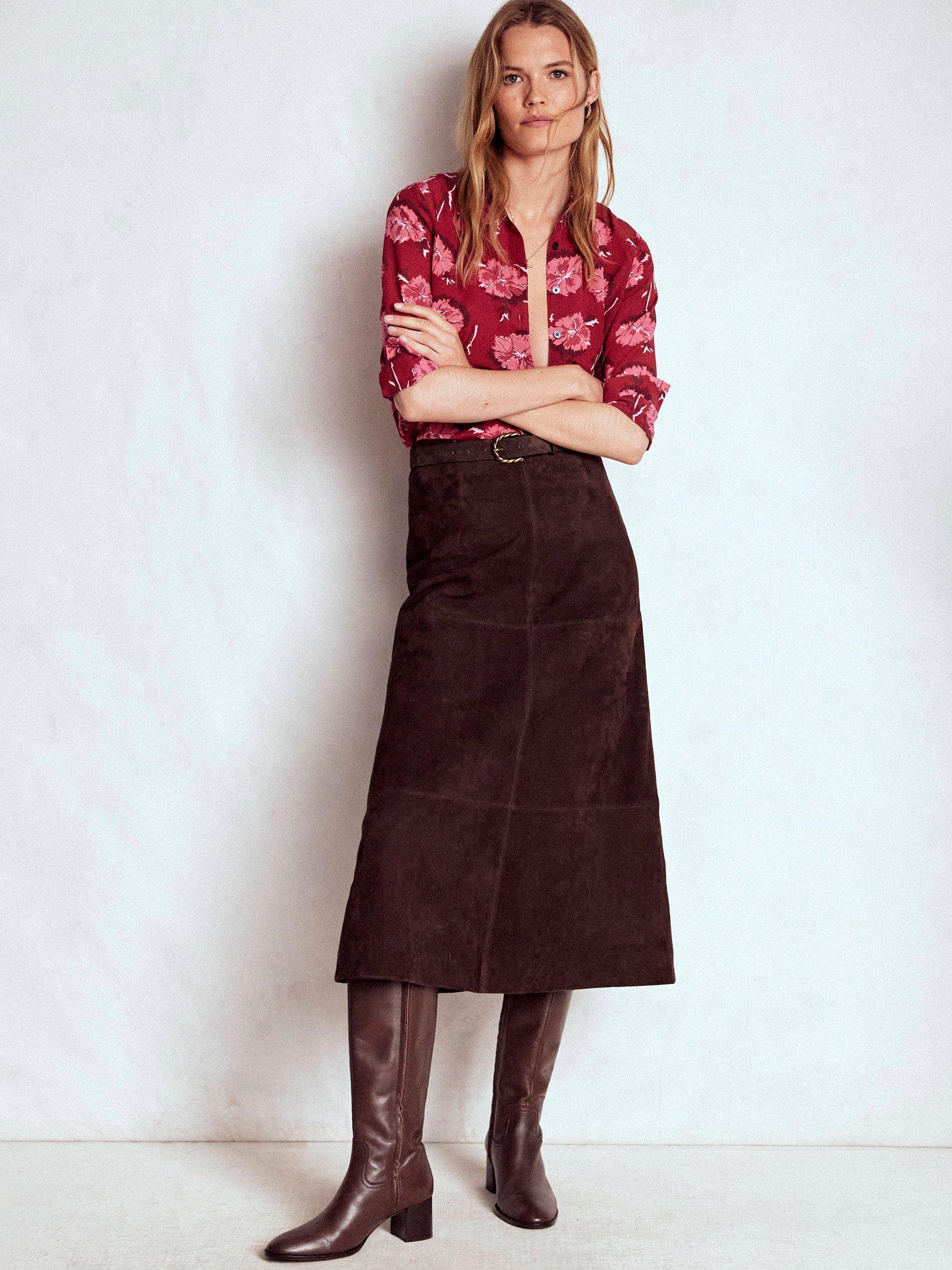 Product image 1 of 5, which shows Boden Sienna Floral Pure Silk Shirt, Red/Multi, 8