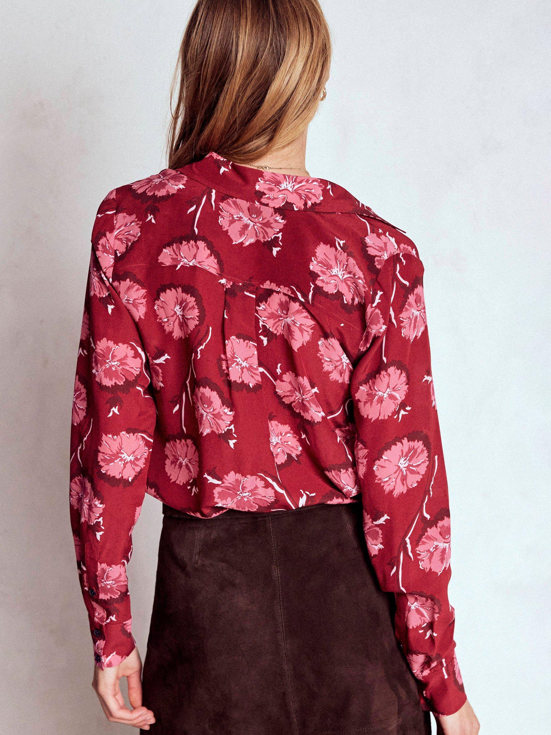 Product image 4 of 5, which shows Boden Sienna Floral Pure Silk Shirt, Red/Multi, 8