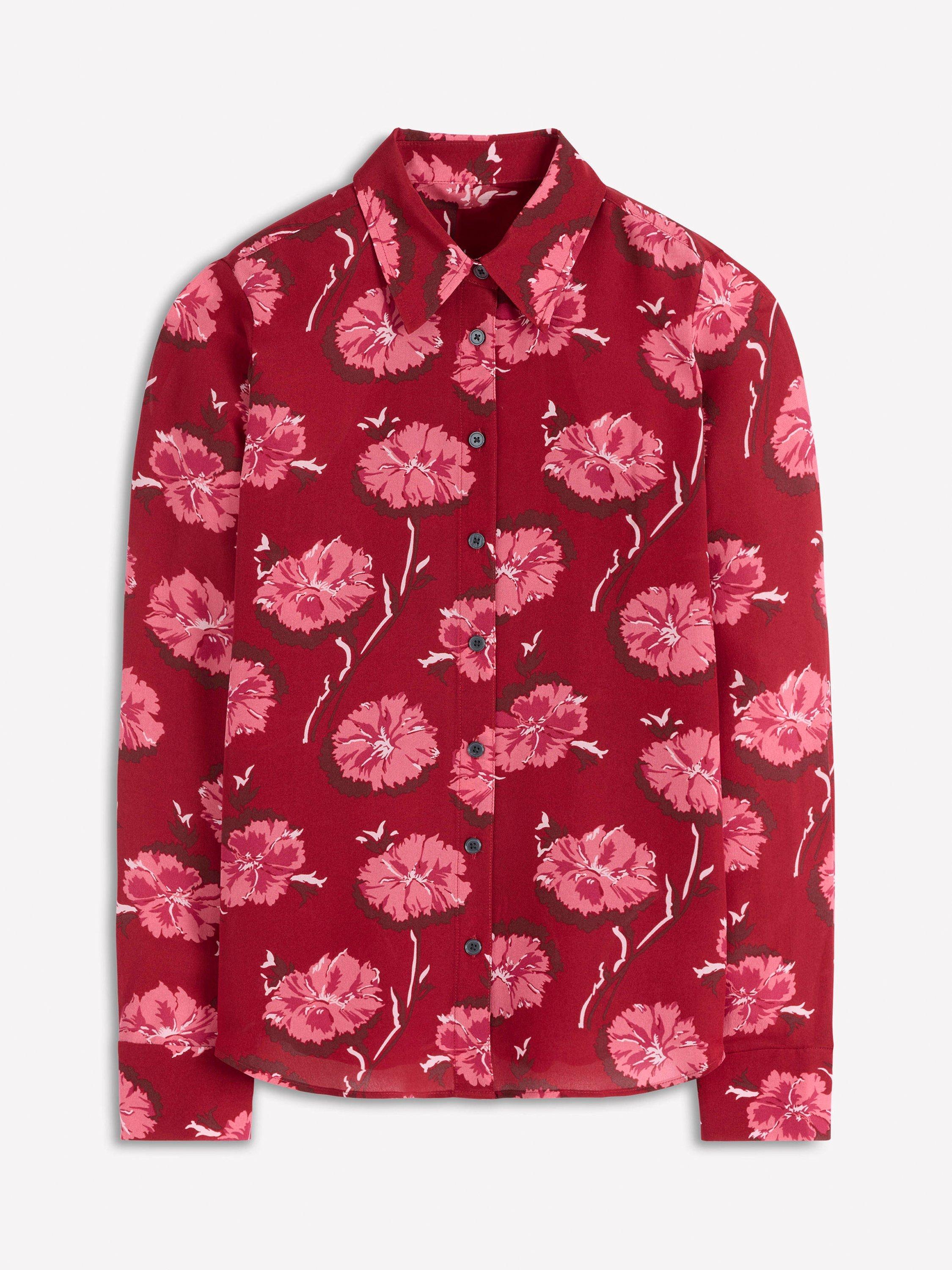 Product image 5 of 5, which shows Boden Sienna Floral Pure Silk Shirt, Red/Multi, 8