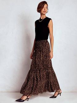 Boden Anna Animal Print Tulle Midi Skirt, Brown/Multi, Brown/Multi