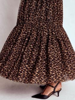 Boden Anna Animal Print Tulle Midi Skirt, Brown/Multi - view 2, Brown/Multi