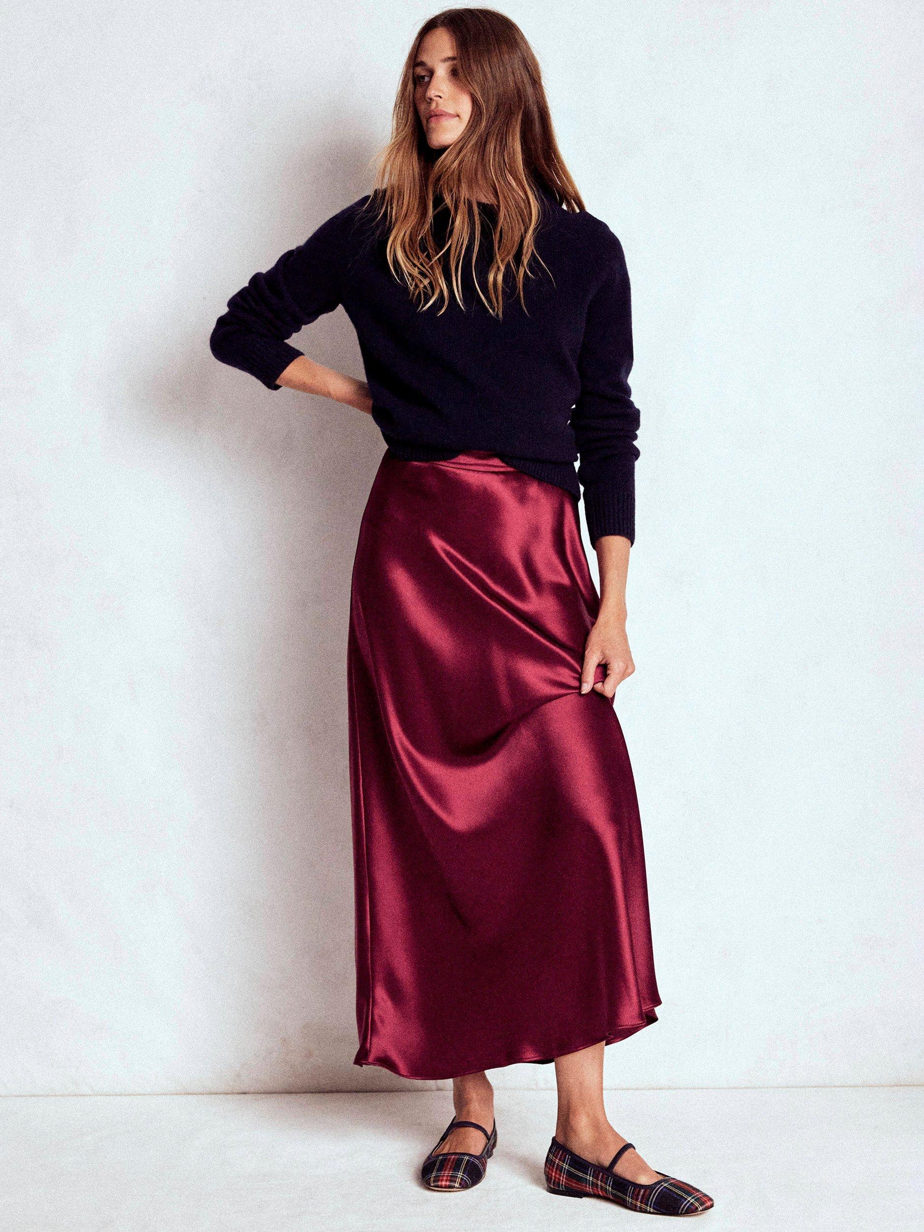 Product image 1 of 6, which shows Boden Bias Cut Maxi Slip Skirt, Chestnut, 8