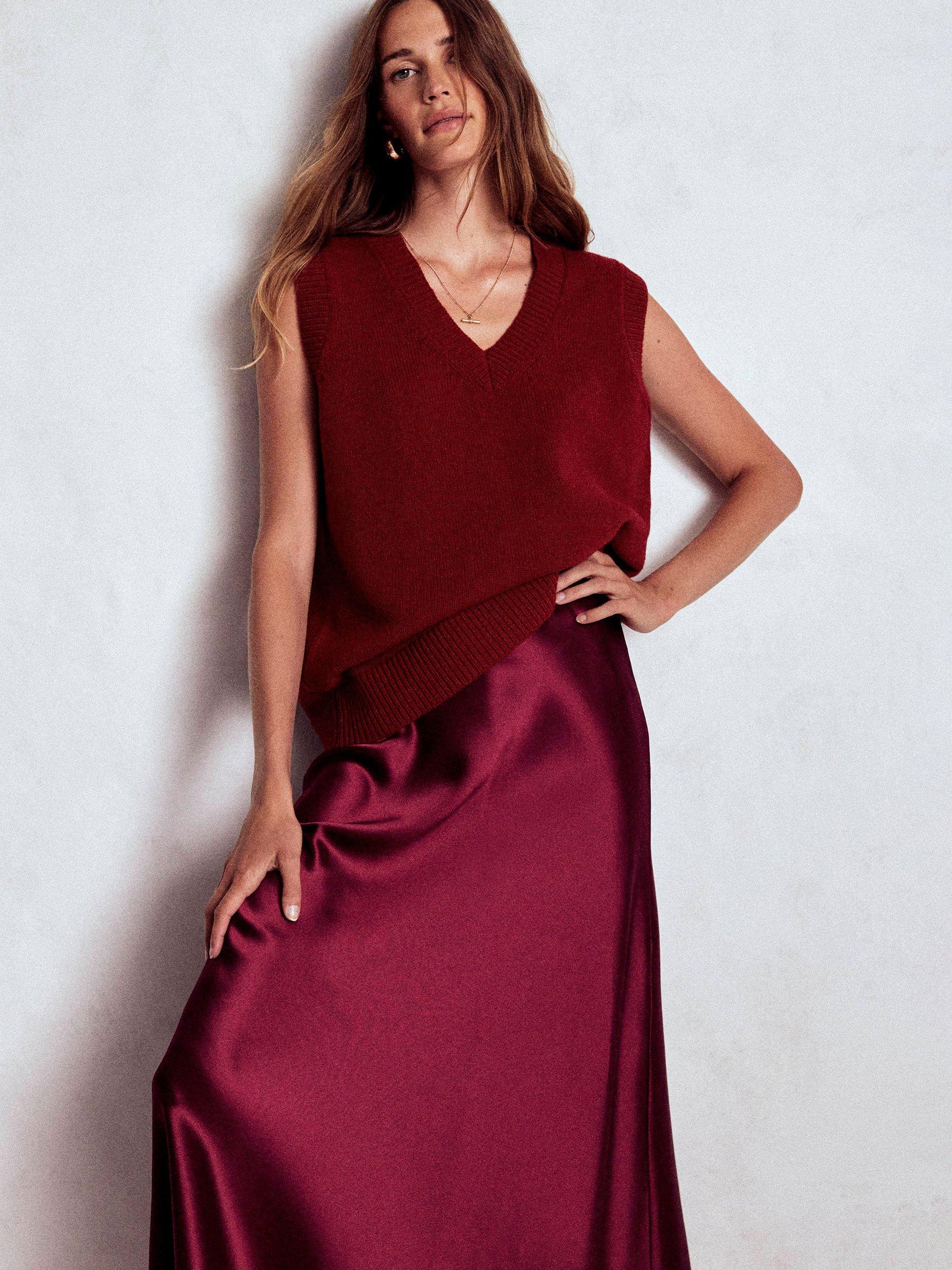 Product image 5 of 6, which shows Boden Bias Cut Maxi Slip Skirt, Chestnut, 8