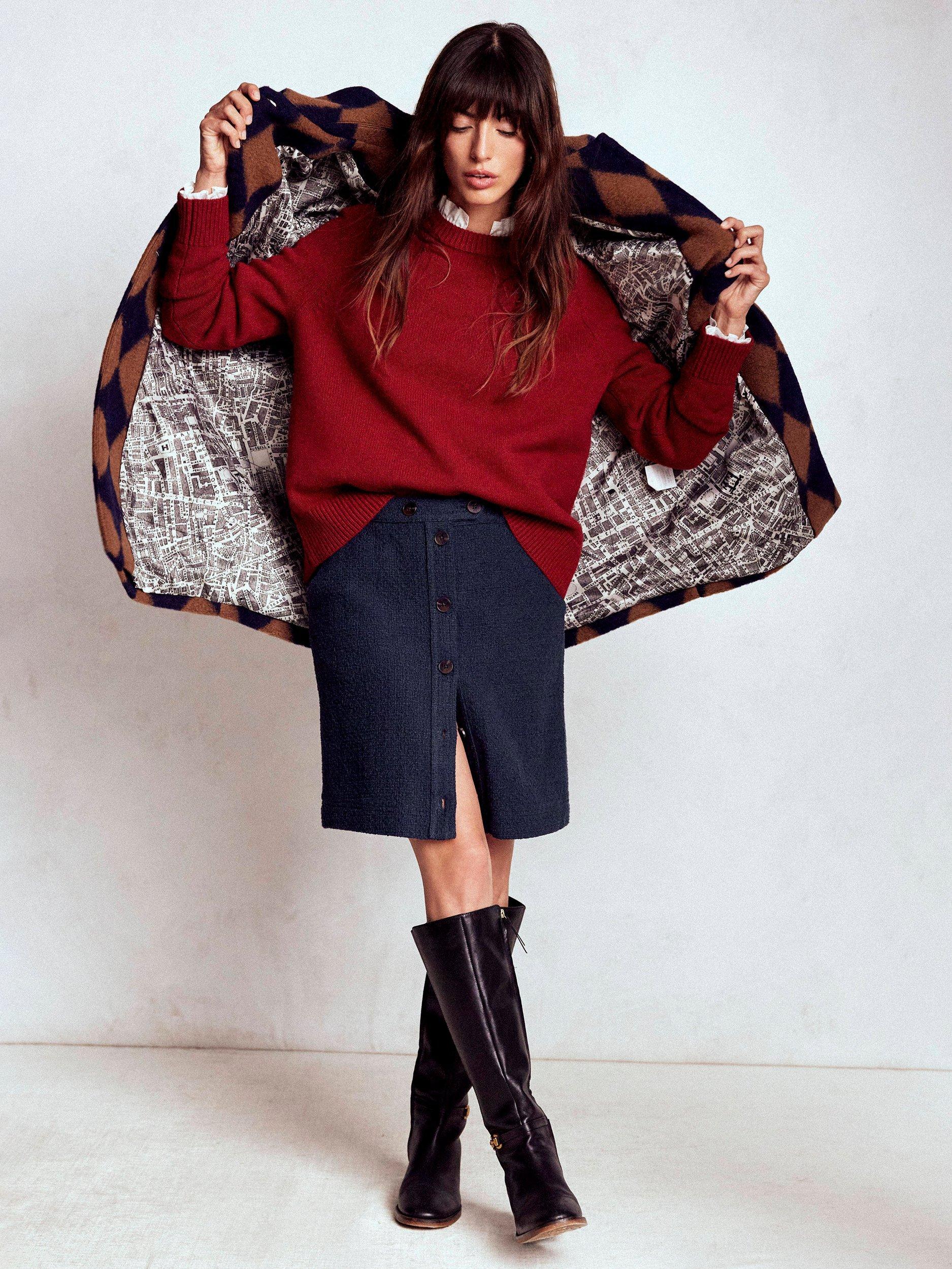 Product image 1 of 5, which shows Boden Cecelia Textured Skirt, Navy, 10