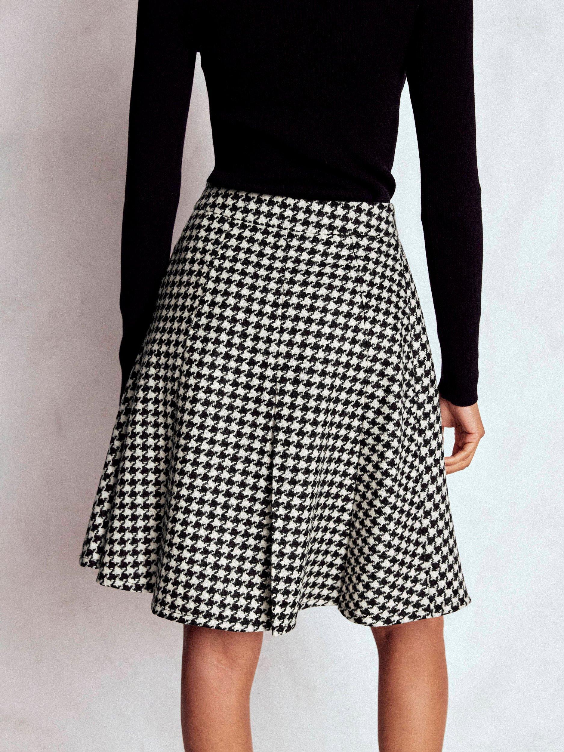 Product image 3 of 5, which shows Boden Houndstooth Pure Wool Flippy Skirt, Black/Multi, 8