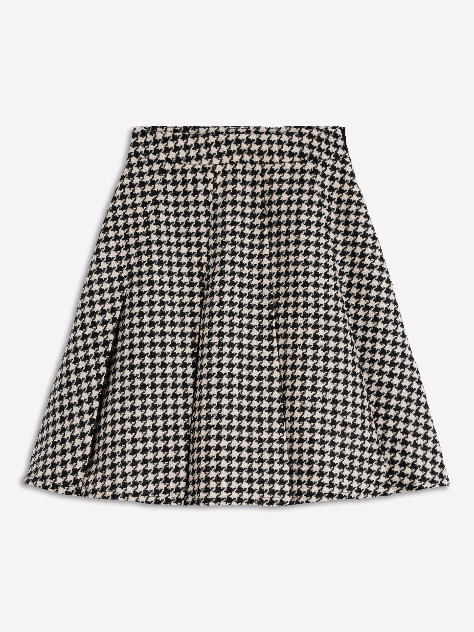 Product image 5 of 5, which shows Boden Houndstooth Pure Wool Flippy Skirt, Black/Multi, 8