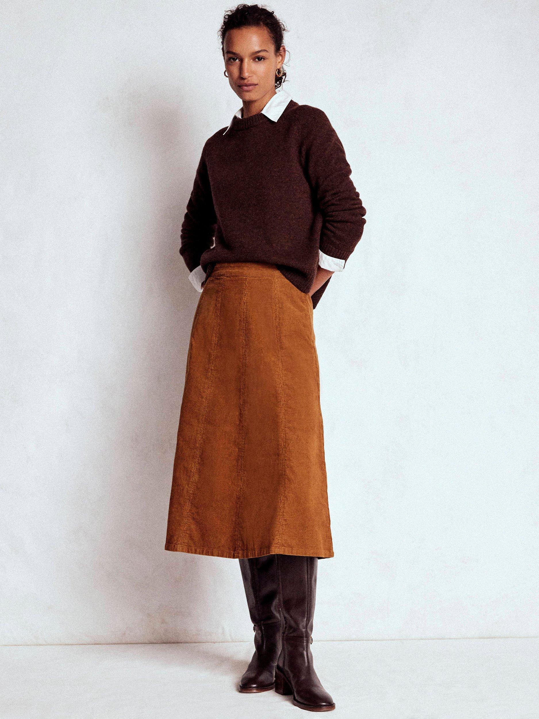 Product image 1 of 5, which shows Boden Joy Corduroy Midi Skirt, Ginger, 8