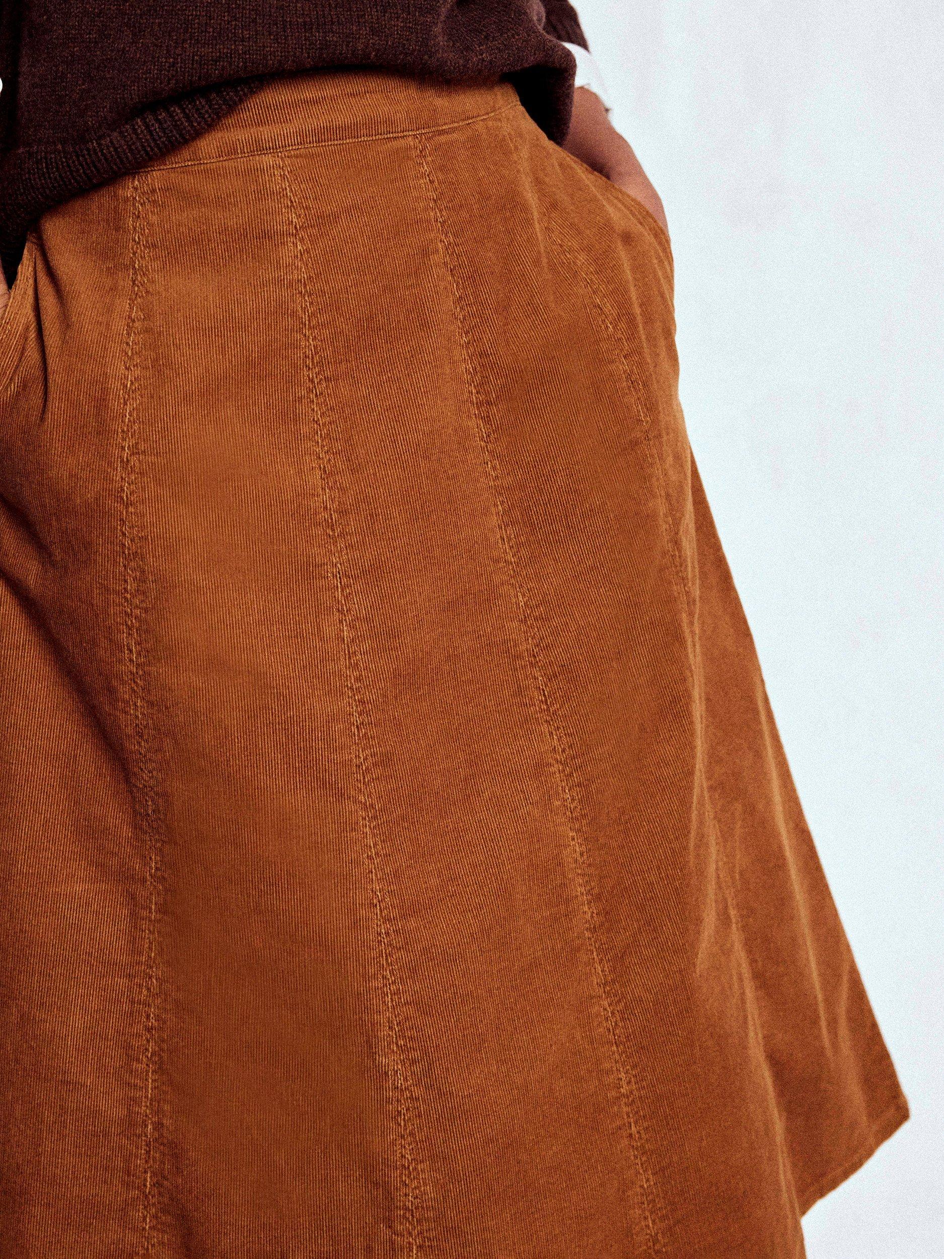 Product image 2 of 5, which shows Boden Joy Corduroy Midi Skirt, Ginger, 8