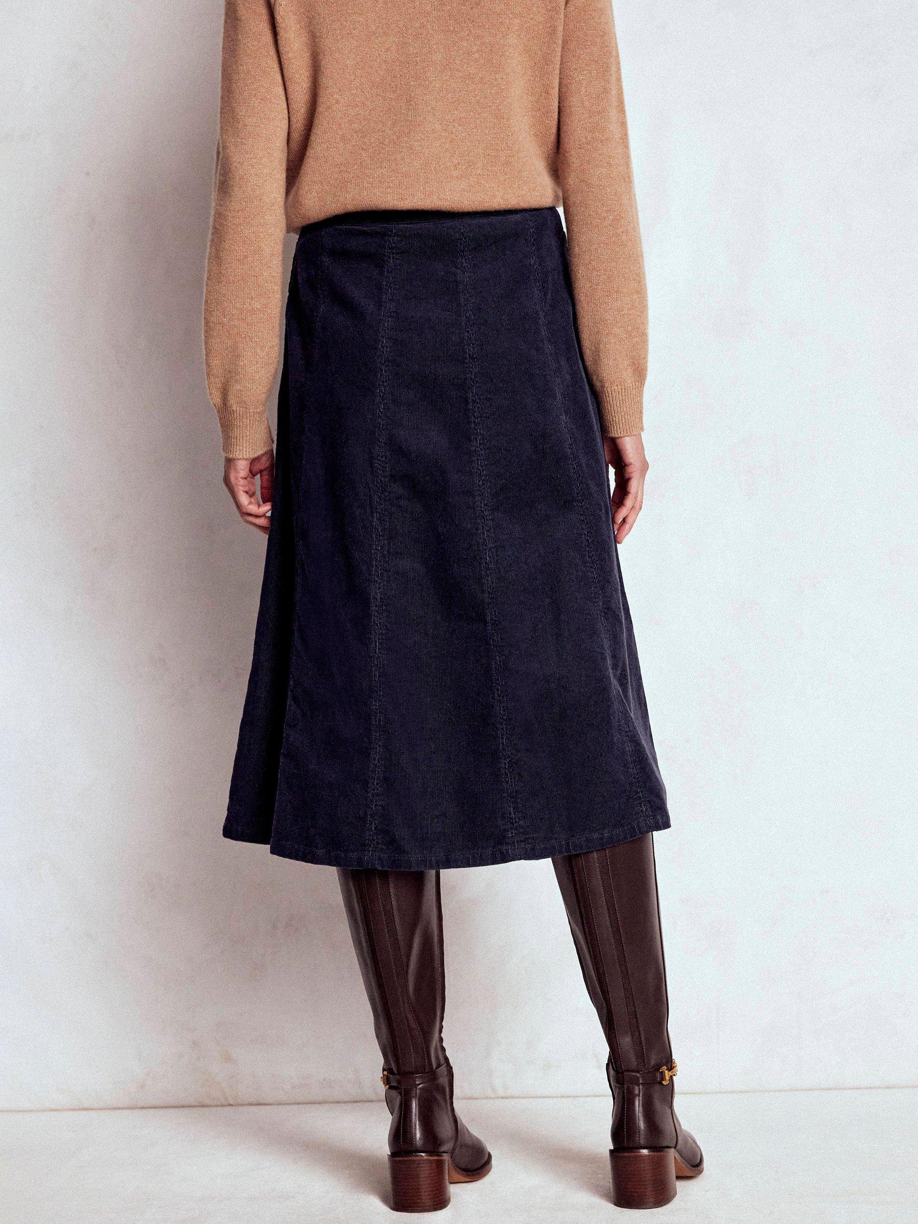 Product image 4 of 5, which shows Boden Joy Corduroy Midi Skirt, Navy, 8