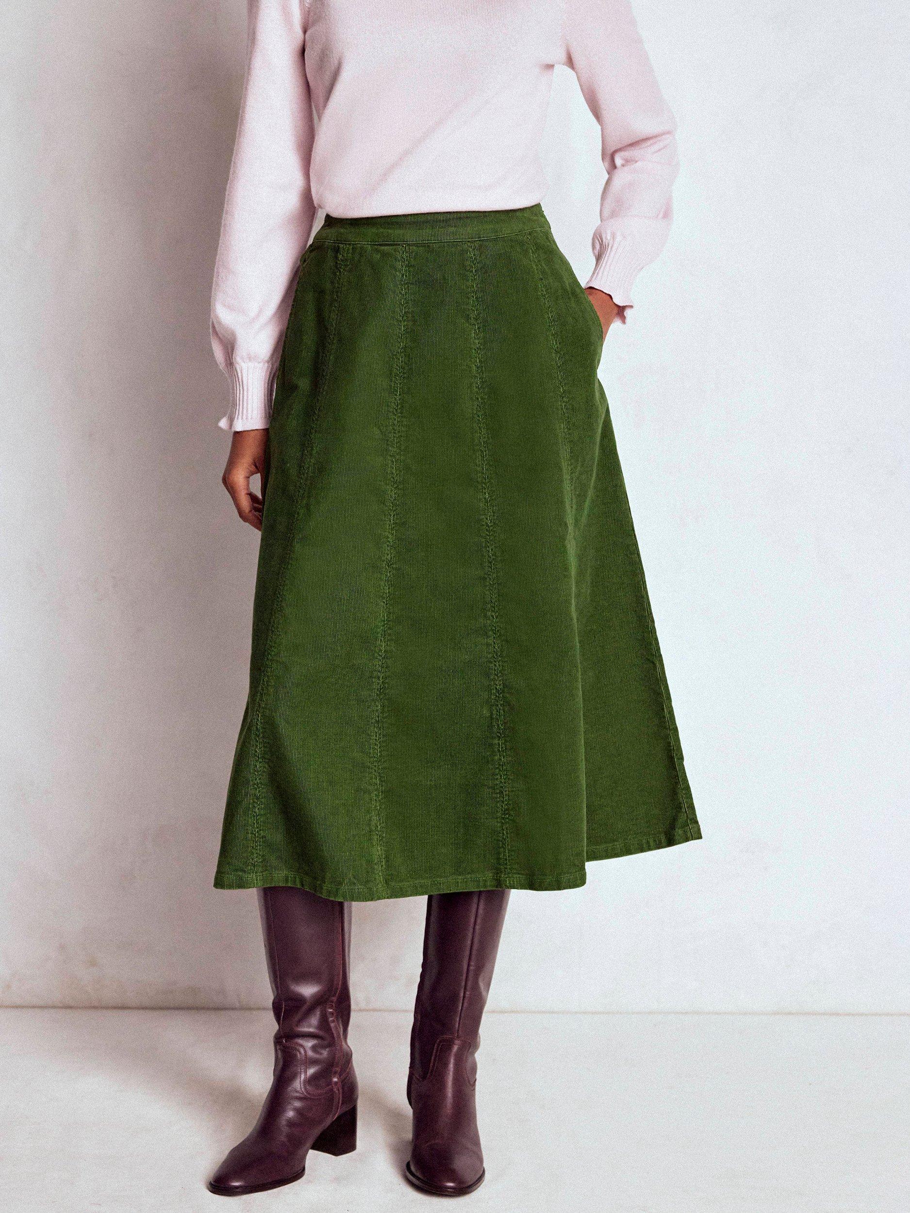 Product image 4 of 5, which shows Boden Joy Corduroy Midi Skirt, Fern, 8