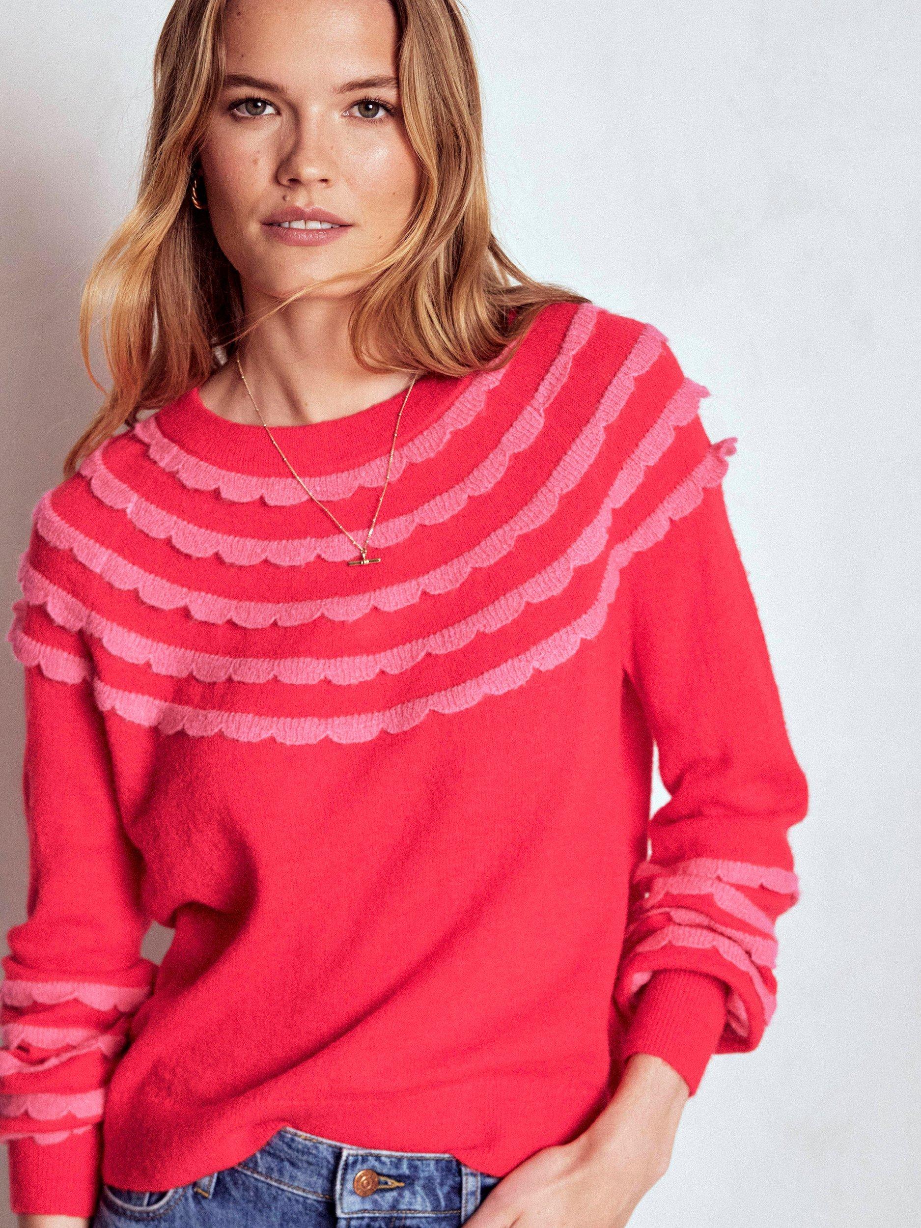 Product image 1 of 6, which shows Boden Alice Fluffy Raglan Jumper, Poppy Red, S