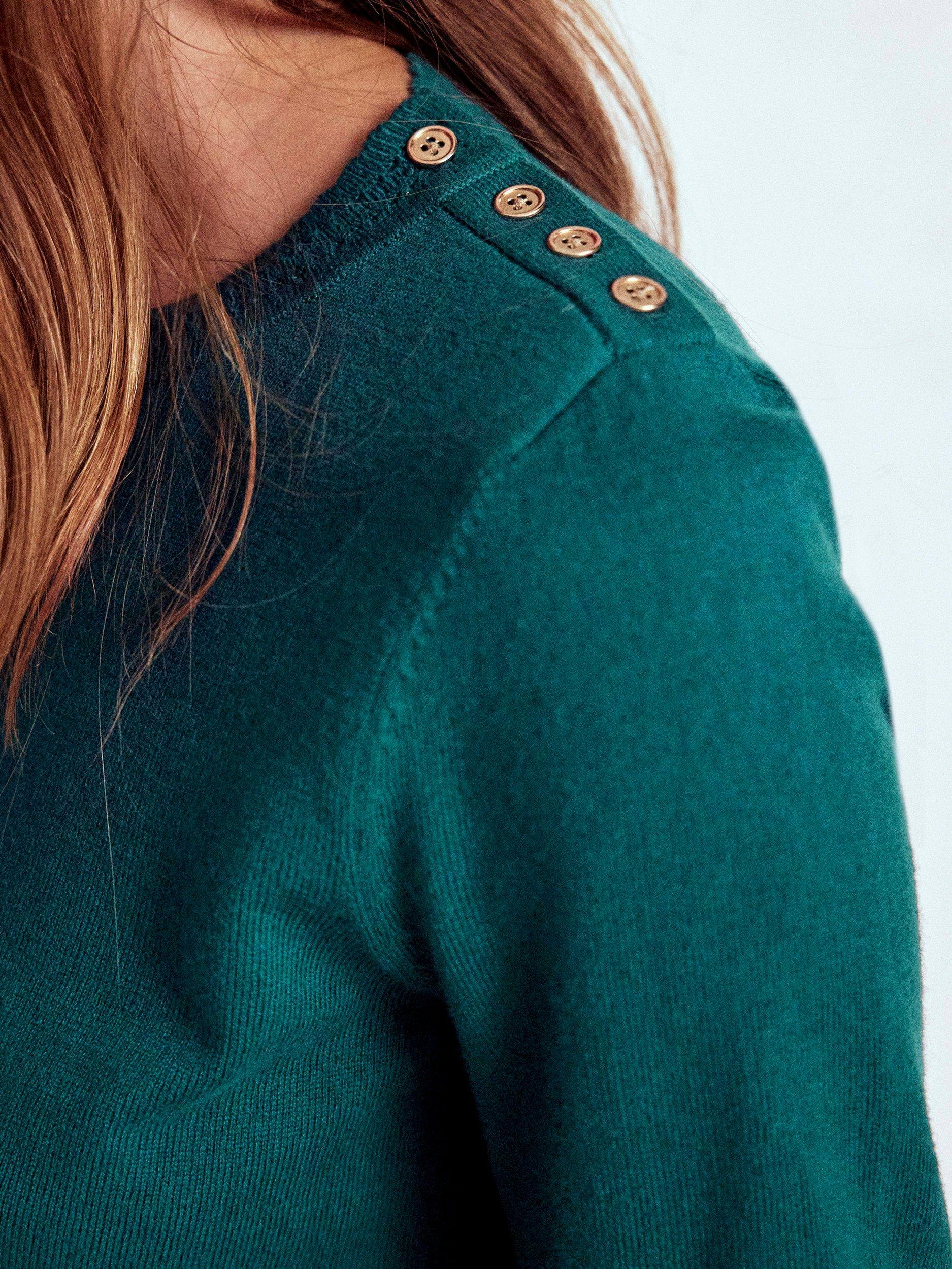 Product image 2 of 6, which shows Boden Briony Button Shoulder Stitch Jumper, Drake Green, M