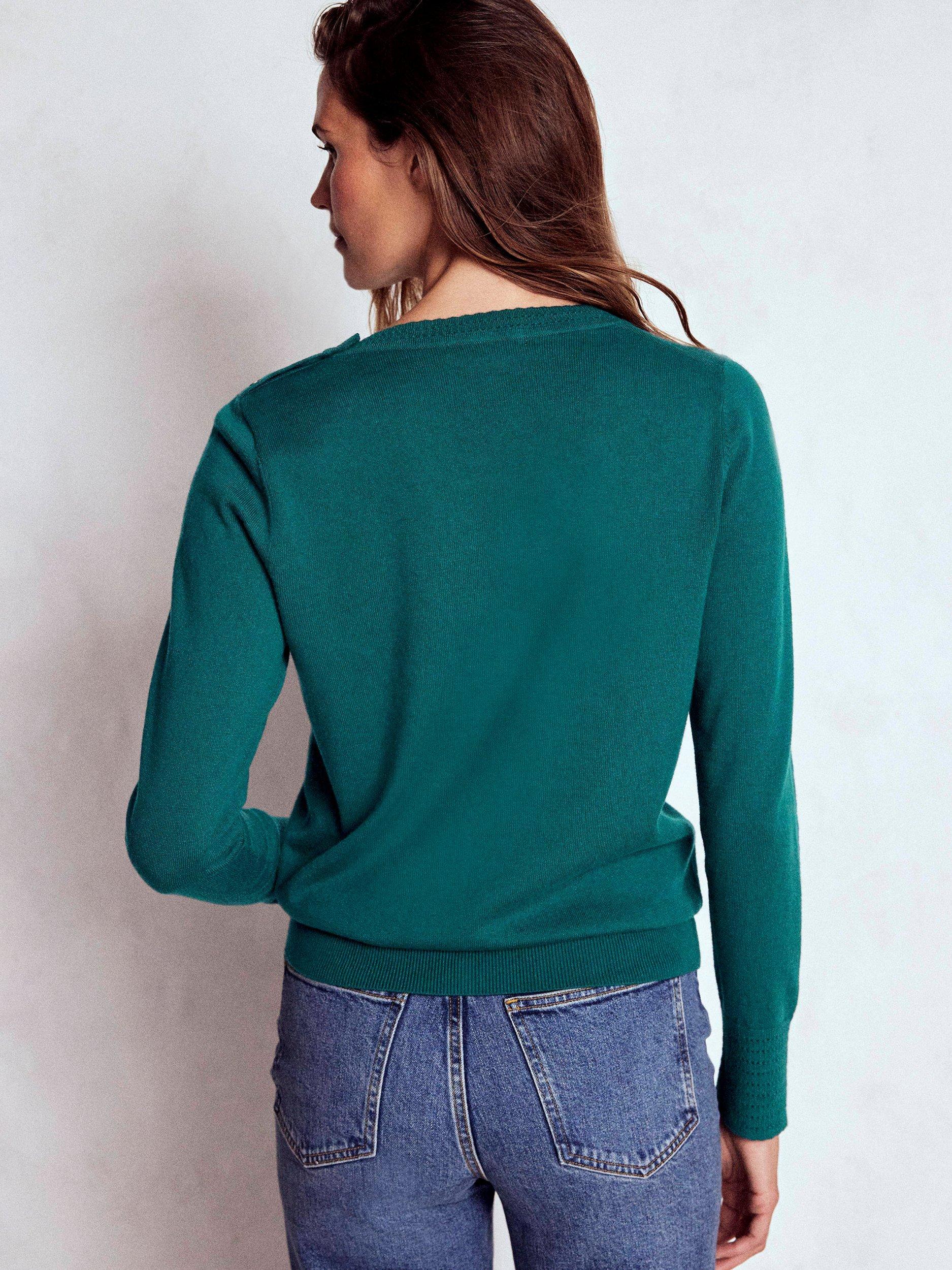 Product image 3 of 6, which shows Boden Briony Button Shoulder Stitch Jumper, Drake Green, M