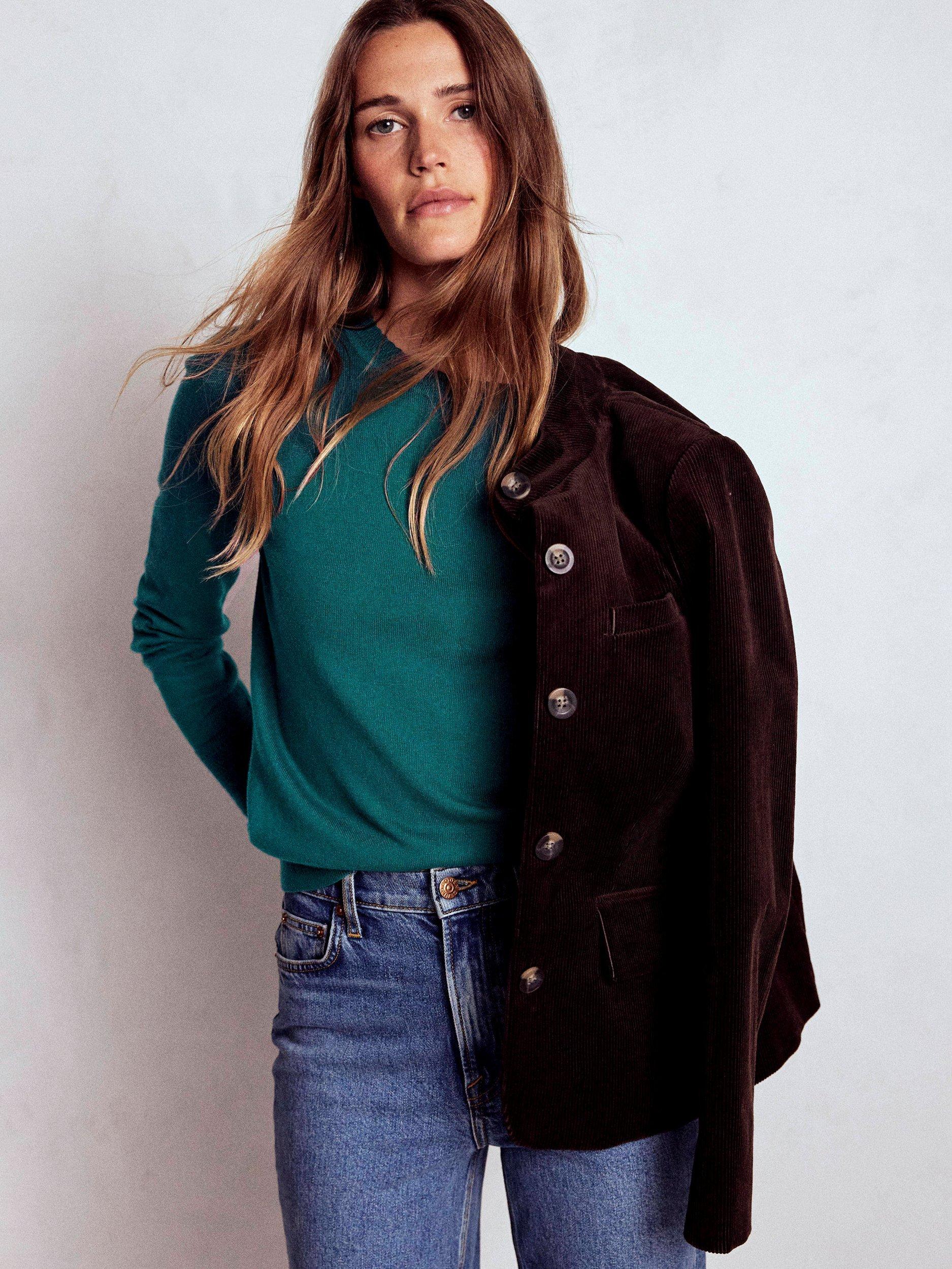 Product image 4 of 6, which shows Boden Briony Button Shoulder Stitch Jumper, Drake Green, M