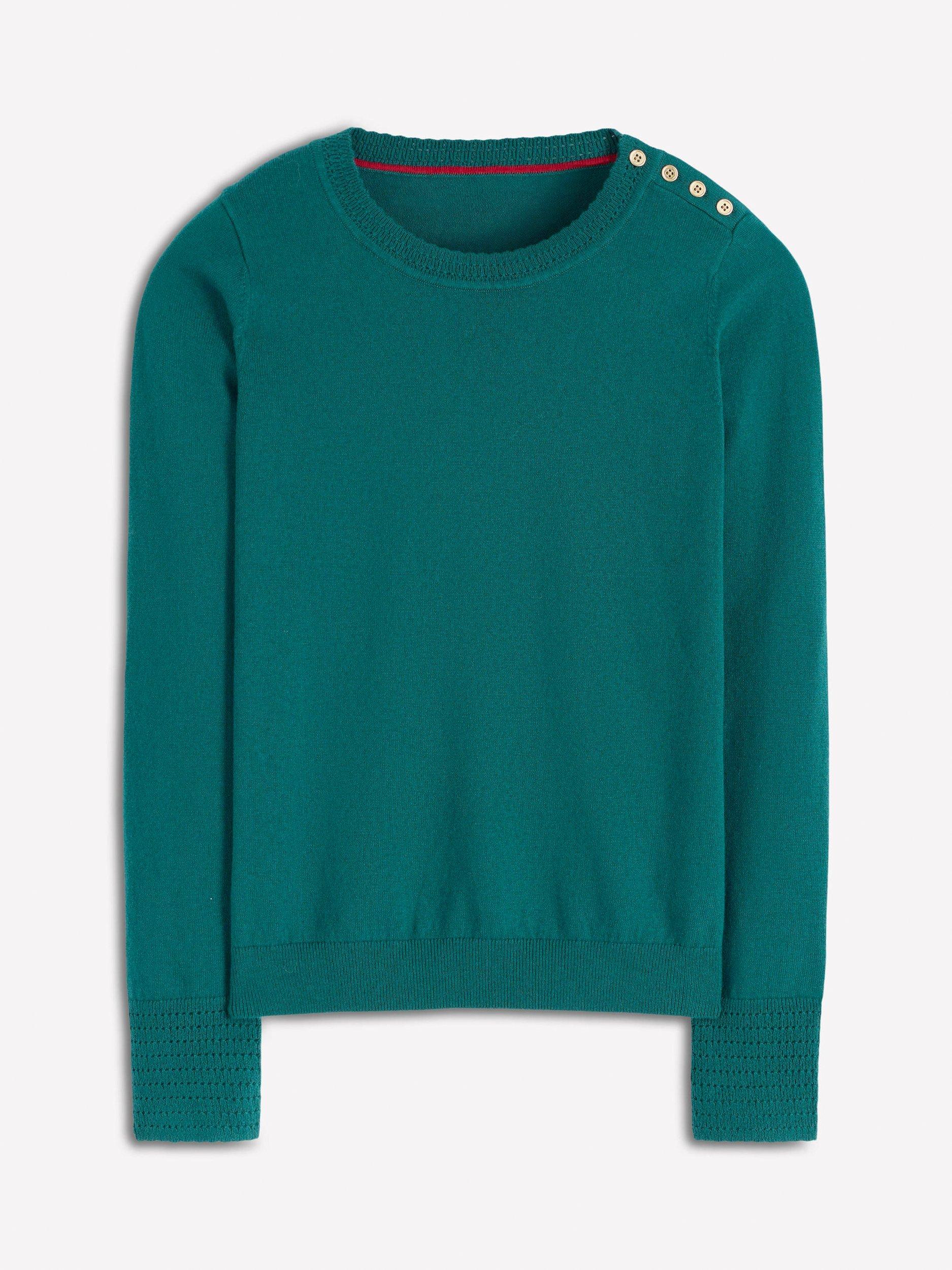 Product image 5 of 6, which shows Boden Briony Button Shoulder Stitch Jumper, Drake Green, M