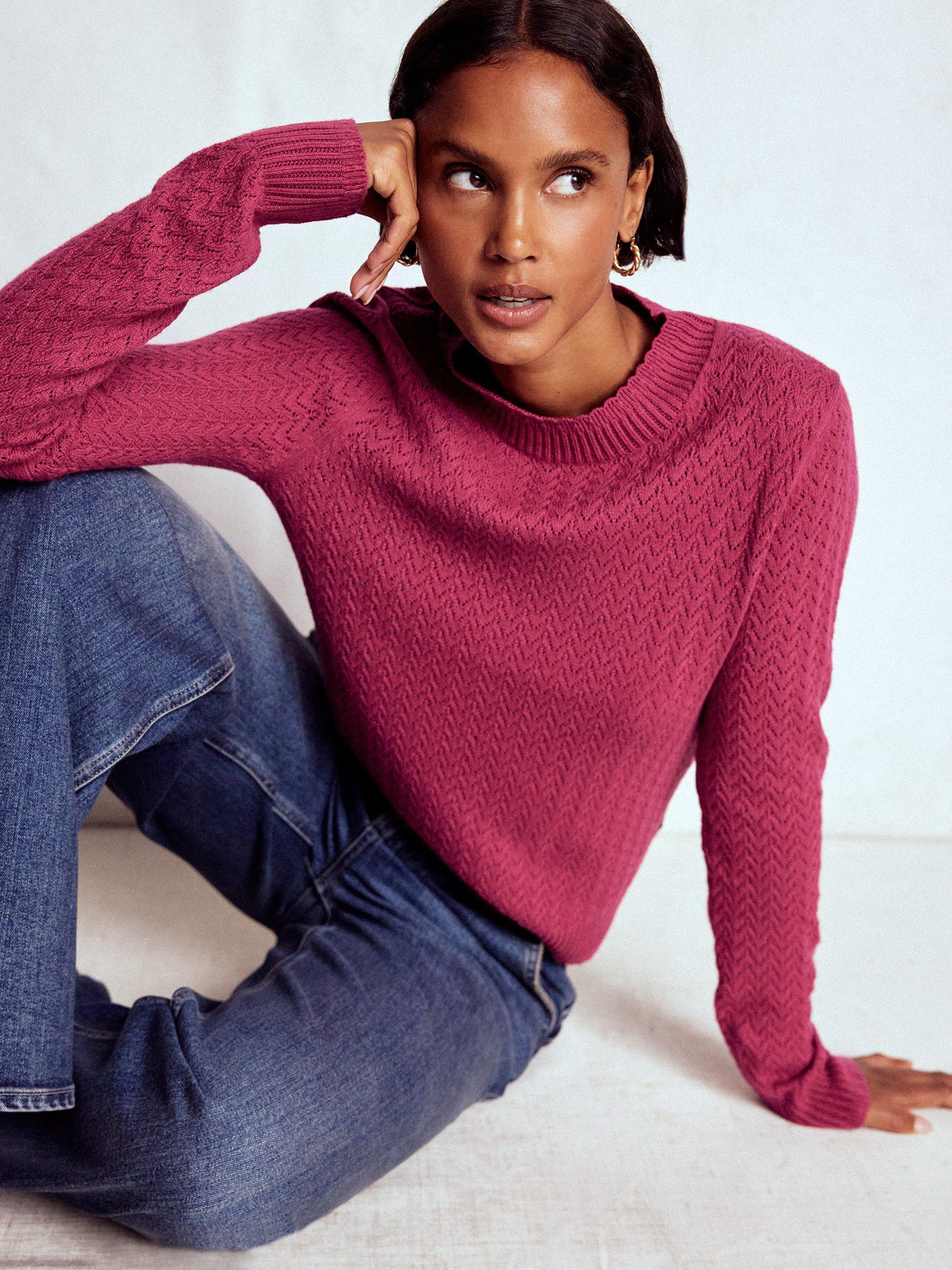 Product image 1 of 6, which shows Boden Diane Pointelle Jumper, Bright Cherry, S