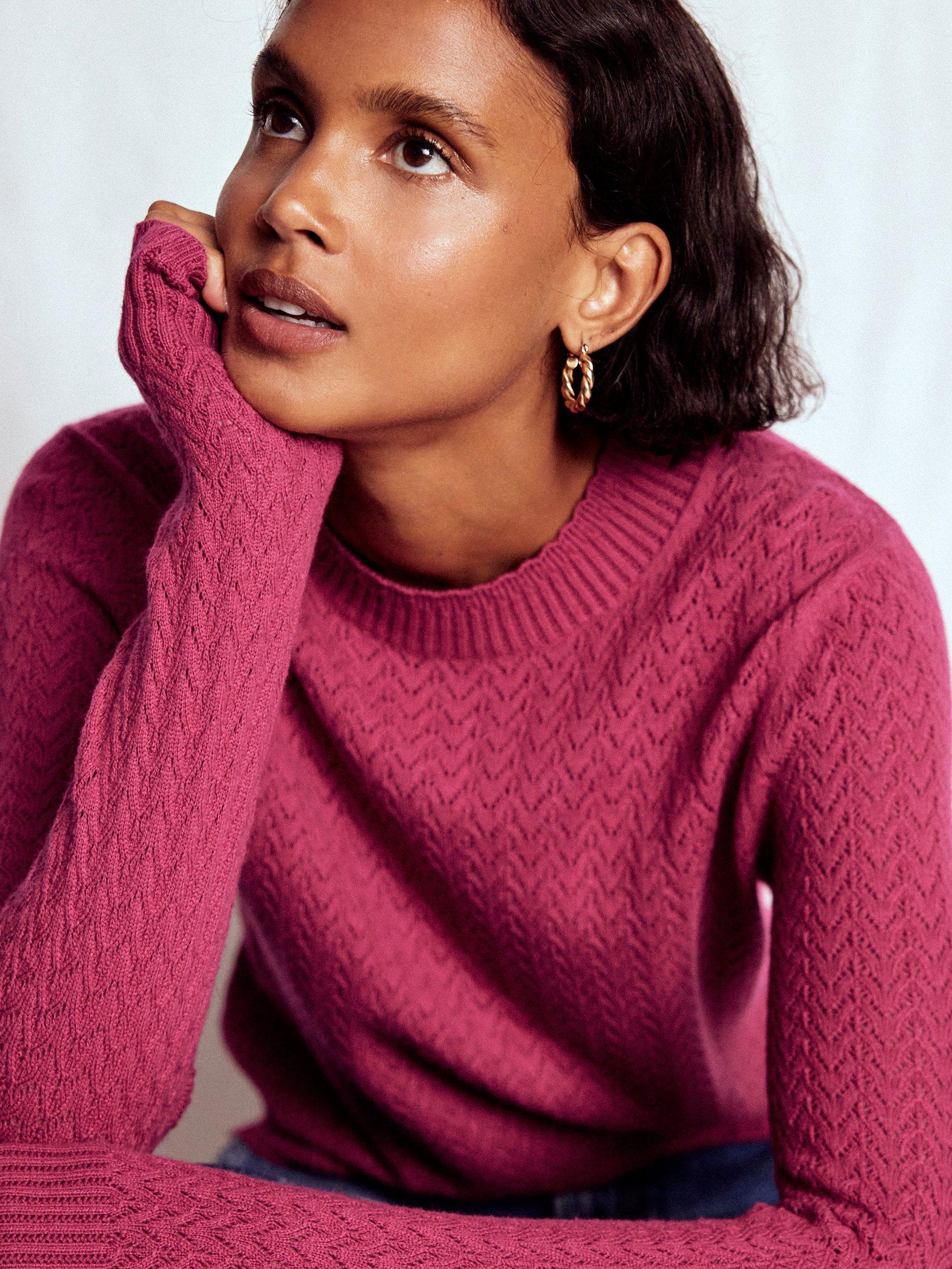 Product image 2 of 6, which shows Boden Diane Pointelle Jumper, Bright Cherry, S