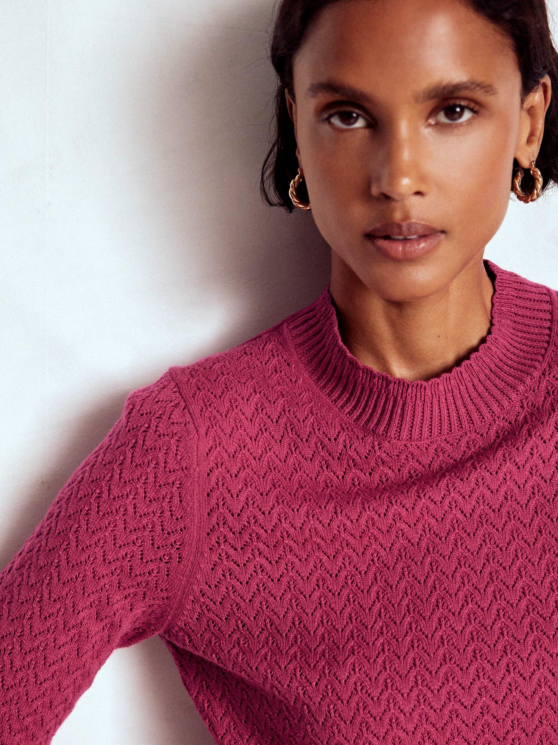 Product image 3 of 6, which shows Boden Diane Pointelle Jumper, Bright Cherry, S