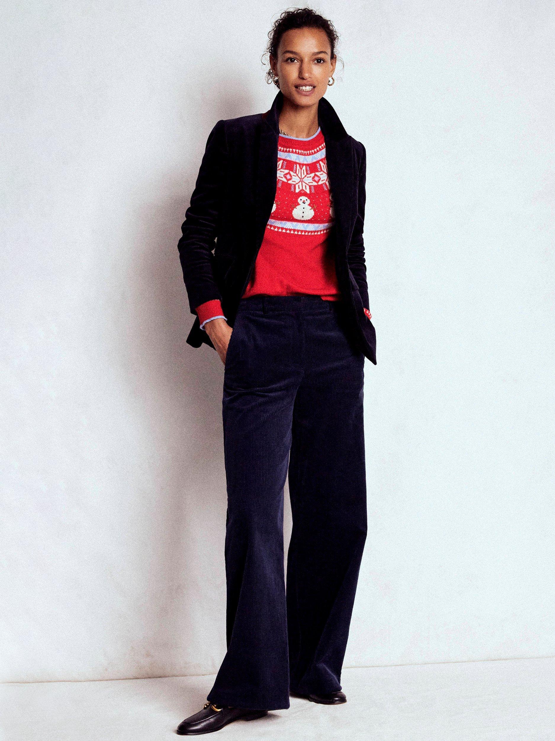 Product image 5 of 7, which shows Boden Edie Snowman Fair Isle Wool Blend Jumper, Red/Multi, M