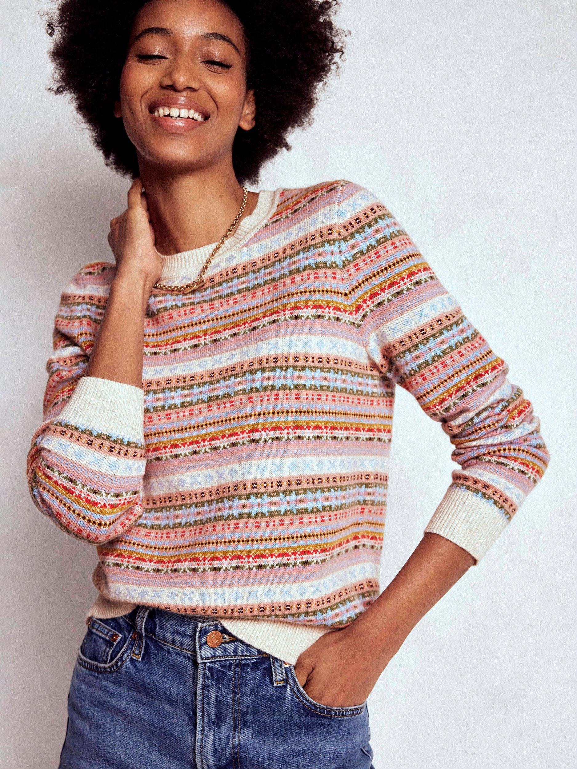 Product image 1 of 7, which shows Boden Edie Fair Isle Stripe Wool Blend Jumper, Multi, S