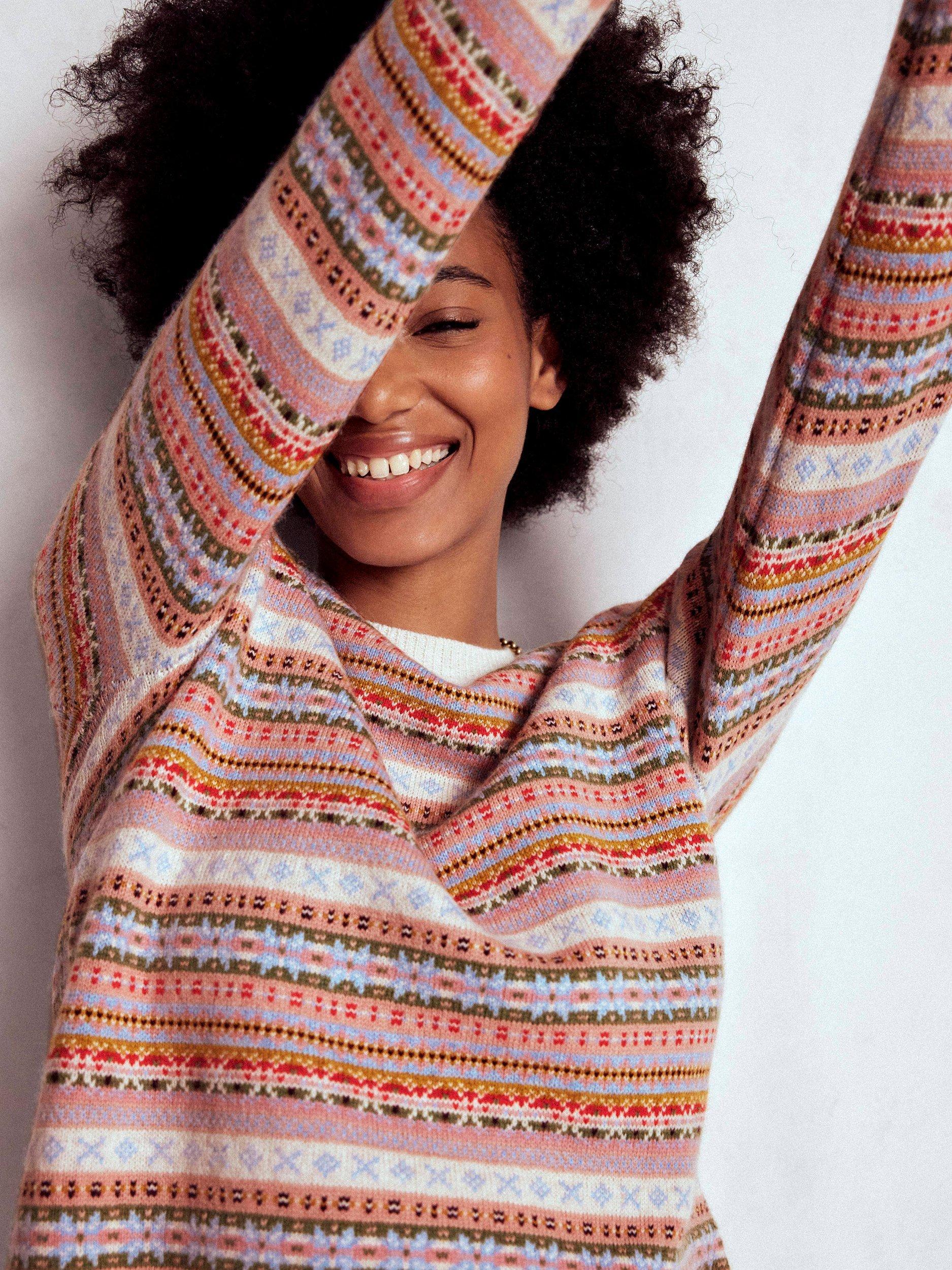 Product image 2 of 7, which shows Boden Edie Fair Isle Stripe Wool Blend Jumper, Multi, S