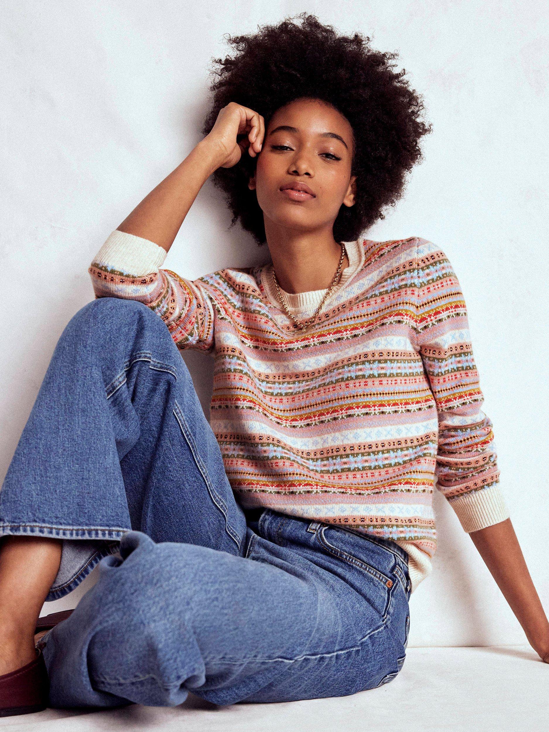 Product image 5 of 7, which shows Boden Edie Fair Isle Stripe Wool Blend Jumper, Multi, S