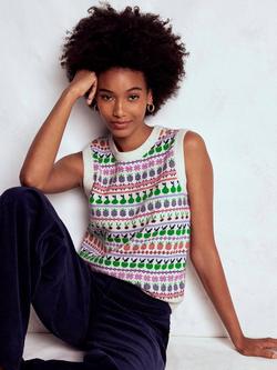 Boden Edie Fair Isle Fruit Wool Blend Tank Top, Ecru, Ecru