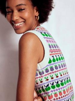 Boden Edie Fair Isle Fruit Wool Blend Tank Top, Ecru - view 2, Ecru