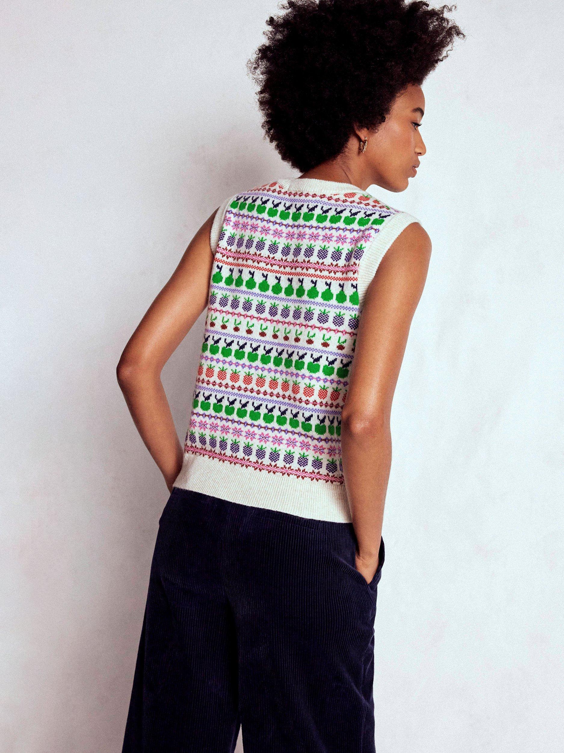 Product image 3 of 7, which shows Boden Edie Fair Isle Fruit Wool Blend Tank Top, Ecru, S