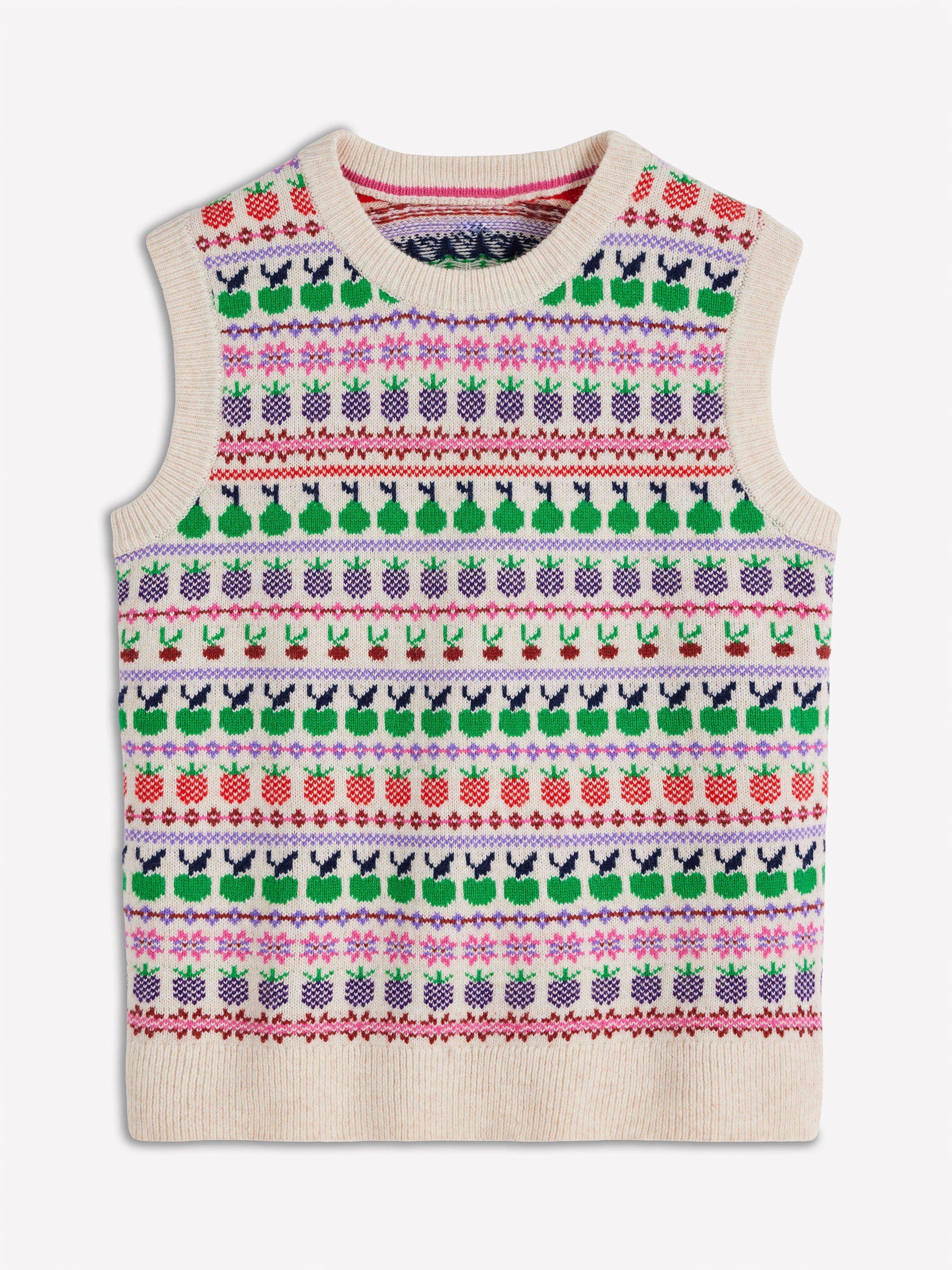 Product image 6 of 7, which shows Boden Edie Fair Isle Fruit Wool Blend Tank Top, Ecru, S