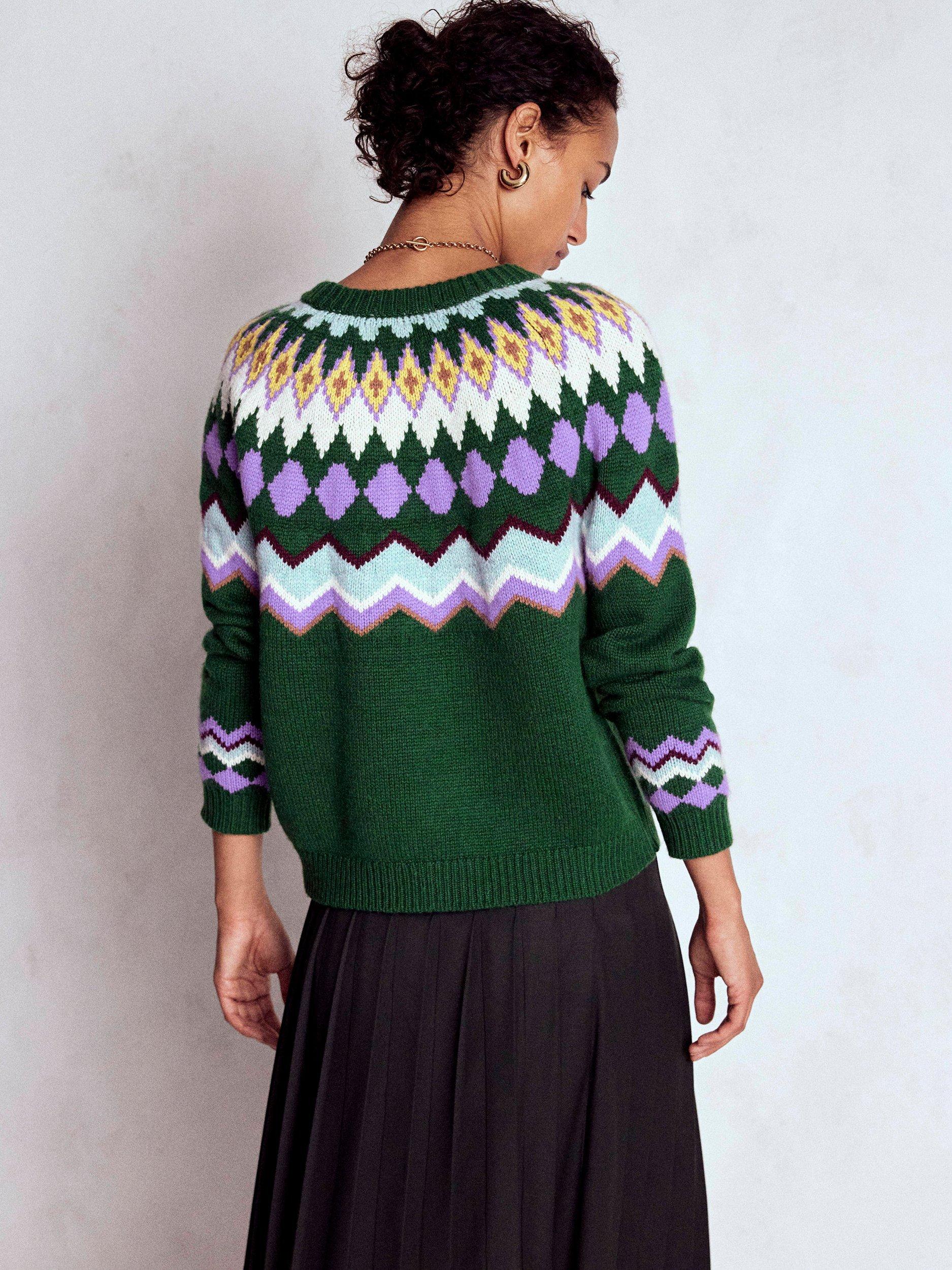 Product image 3 of 7, which shows Boden Eleanor Fair Isle Wool Blend Jumper, Courtyard Melange, XS