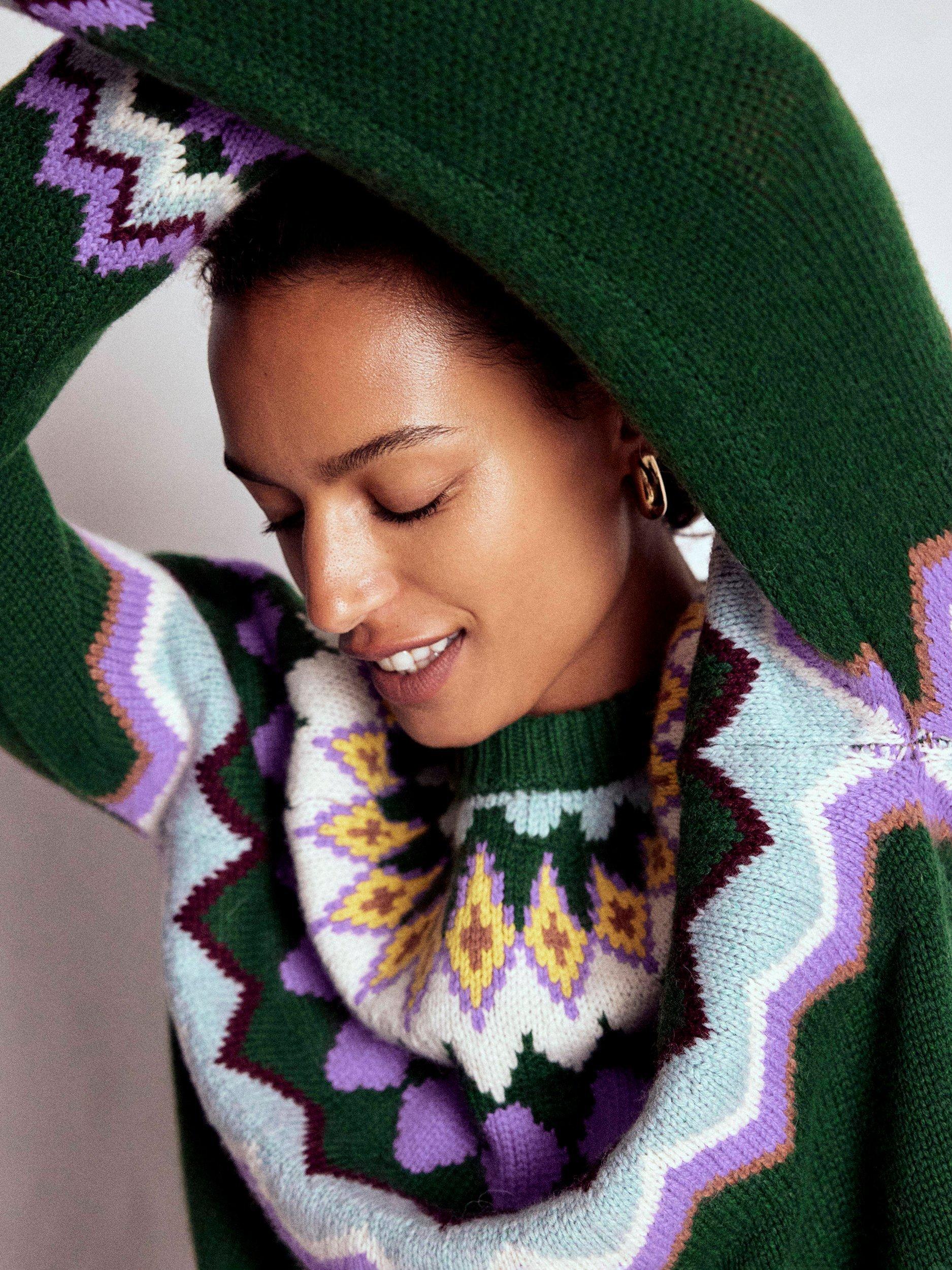 Product image 4 of 7, which shows Boden Eleanor Fair Isle Wool Blend Jumper, Courtyard Melange, XS