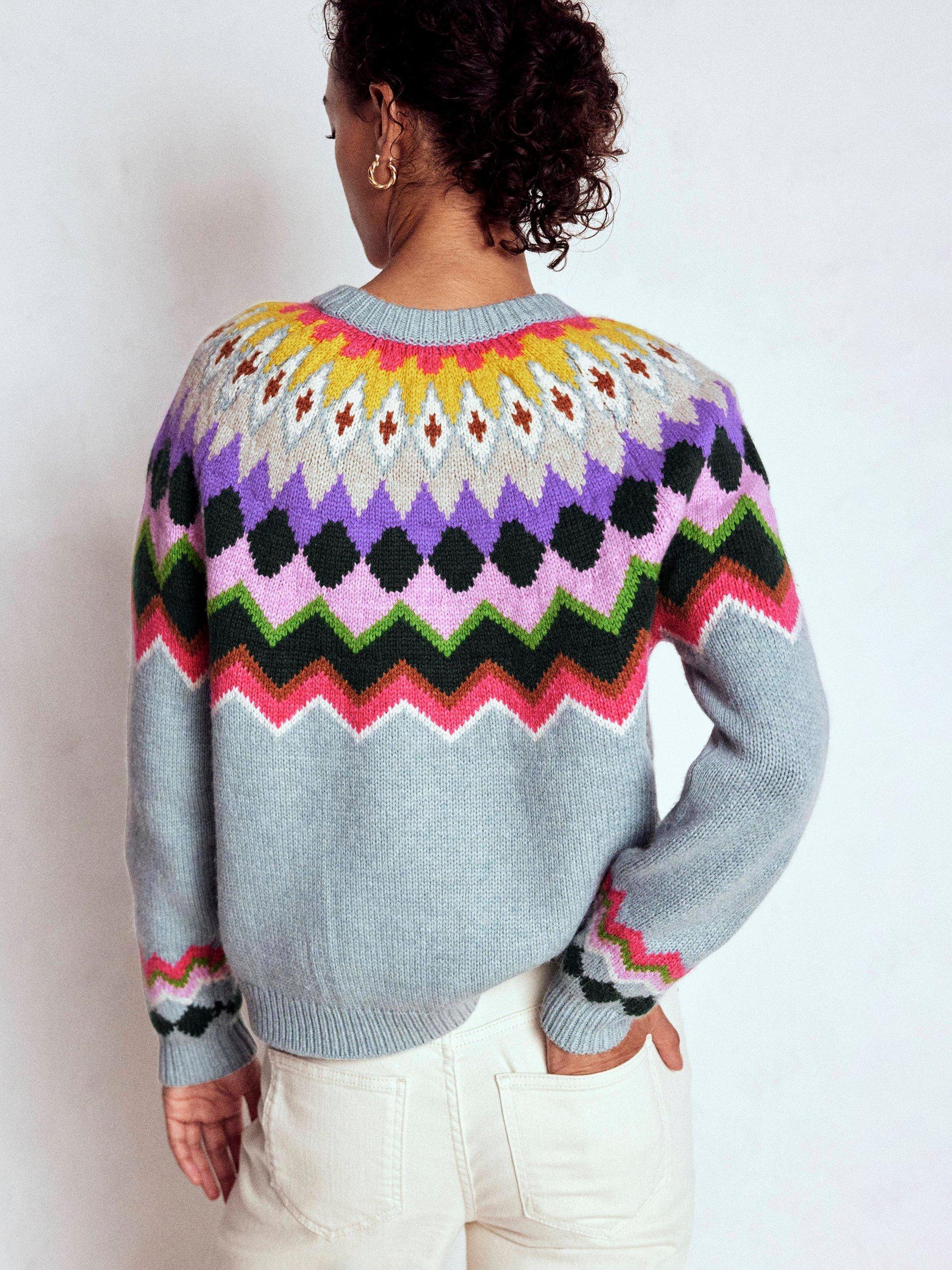 Product image 4 of 8, which shows Boden Eleanor Fair Isle Wool Blend Jumper, Blue Melange, S