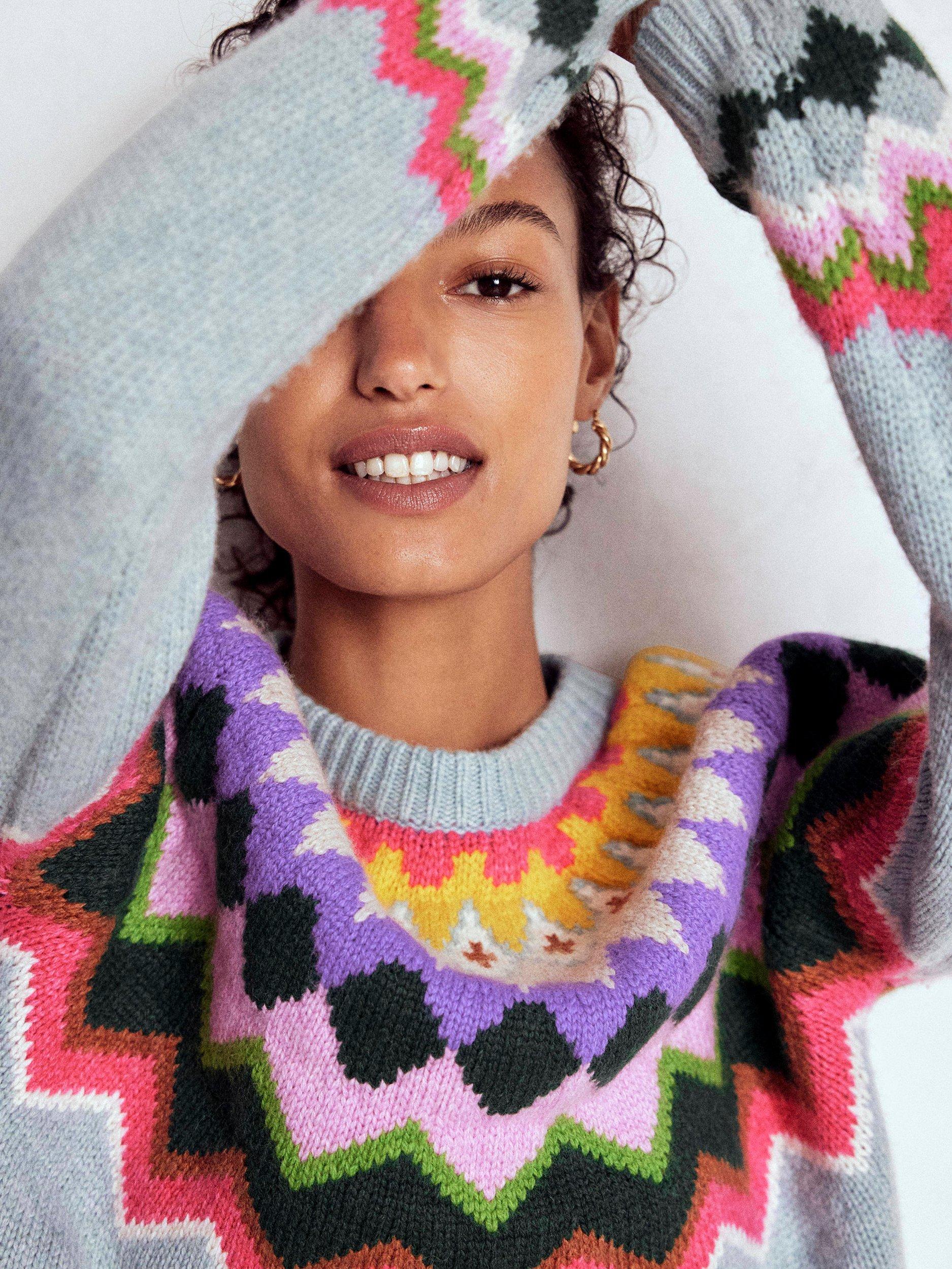 Product image 5 of 8, which shows Boden Eleanor Fair Isle Wool Blend Jumper, Blue Melange, S