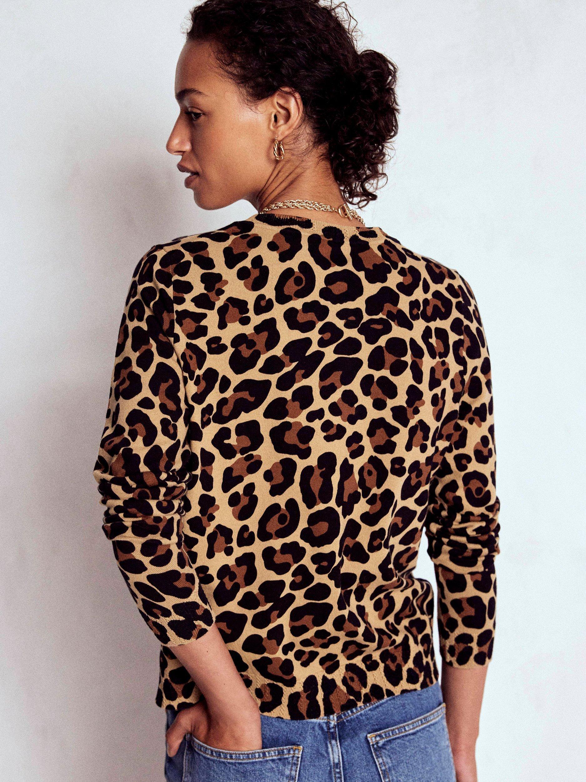 Product image 3 of 6, which shows Boden Emilia Leopard Print Crew Neck Jumper, Multi, M