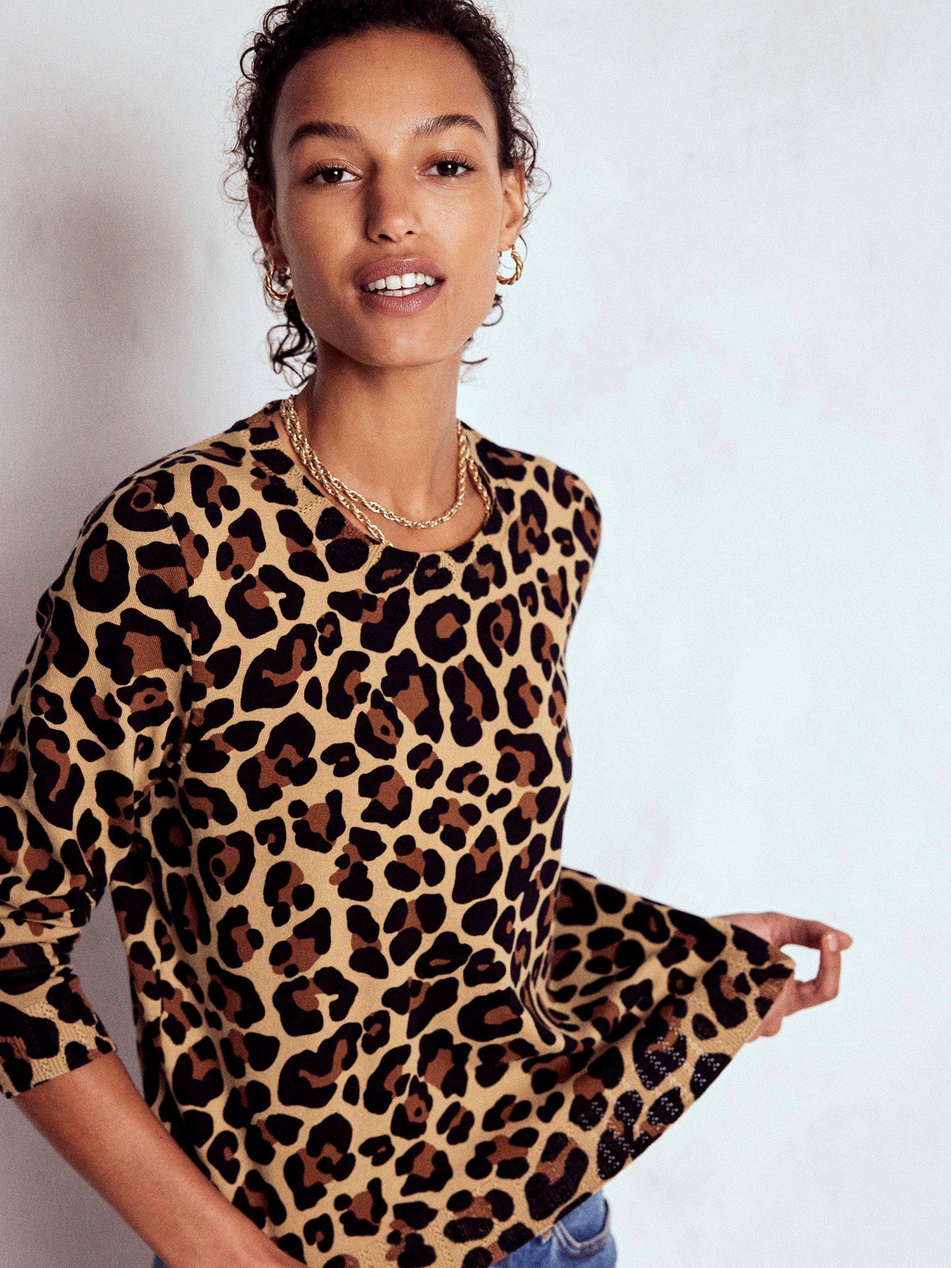 Product image 4 of 6, which shows Boden Emilia Leopard Print Crew Neck Jumper, Multi, M