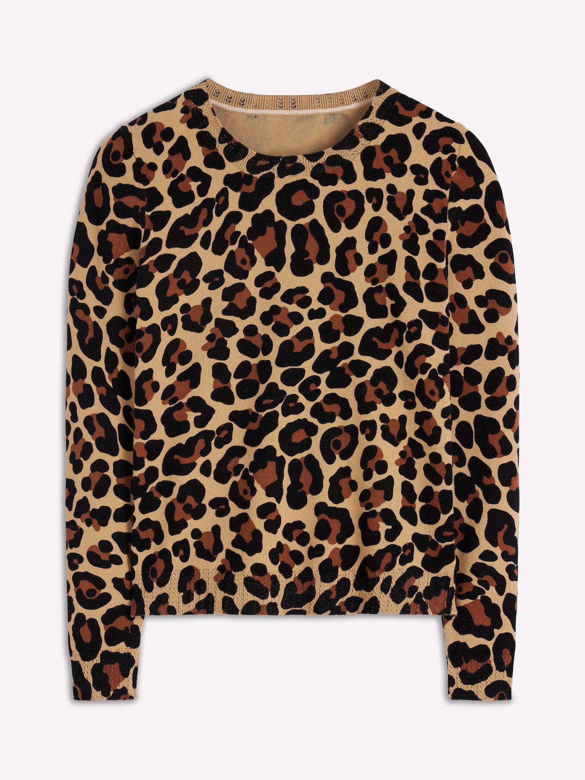 Product image 5 of 6, which shows Boden Emilia Leopard Print Crew Neck Jumper, Multi, M