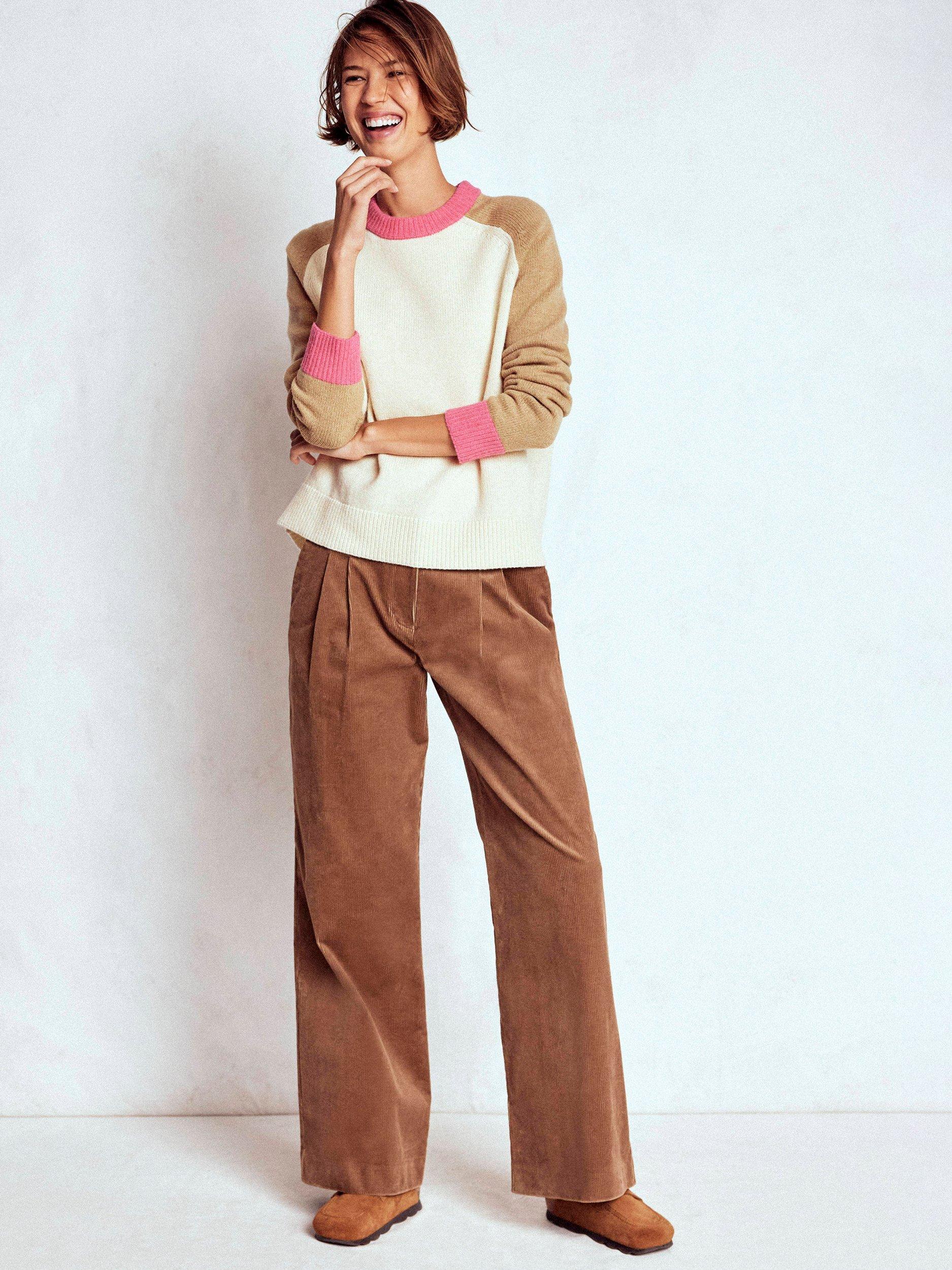 Product image 1 of 6, which shows Boden Marion Colour Block Pure Merino Wool Jumper, Ivory/Multi, S