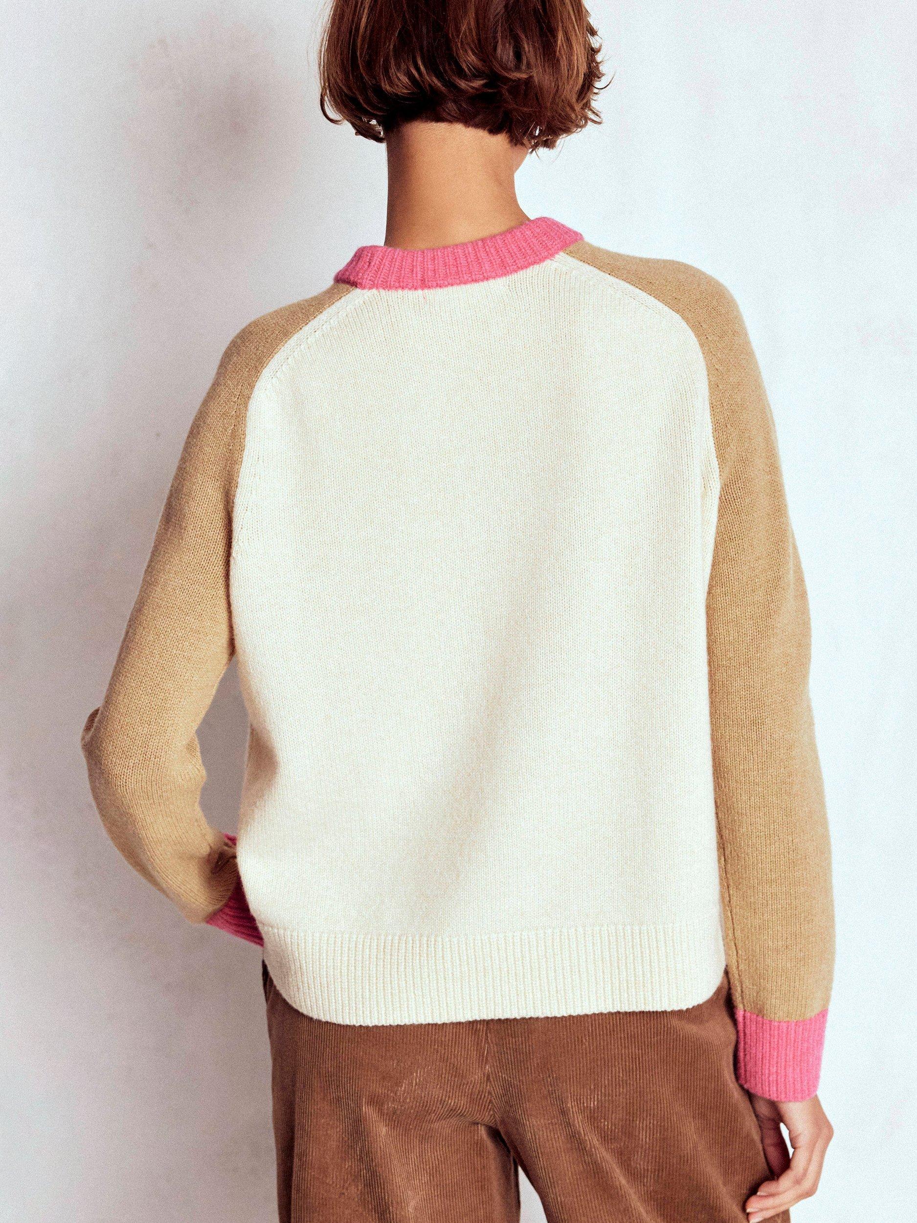 Product image 3 of 6, which shows Boden Marion Colour Block Pure Merino Wool Jumper, Ivory/Multi, S