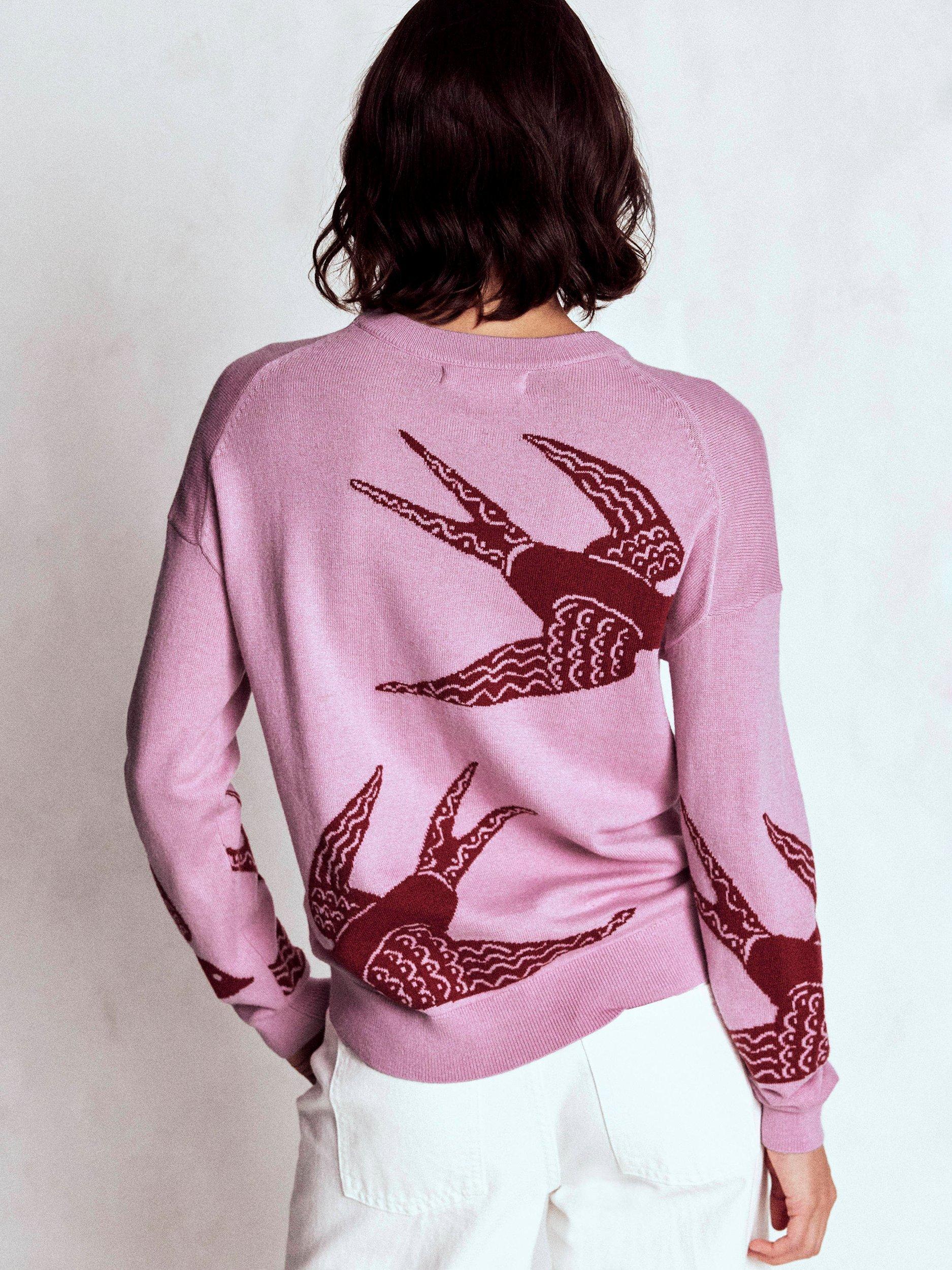 Product image 3 of 6, which shows Boden Natasha Birds Jumper, Pink/Multi, XL