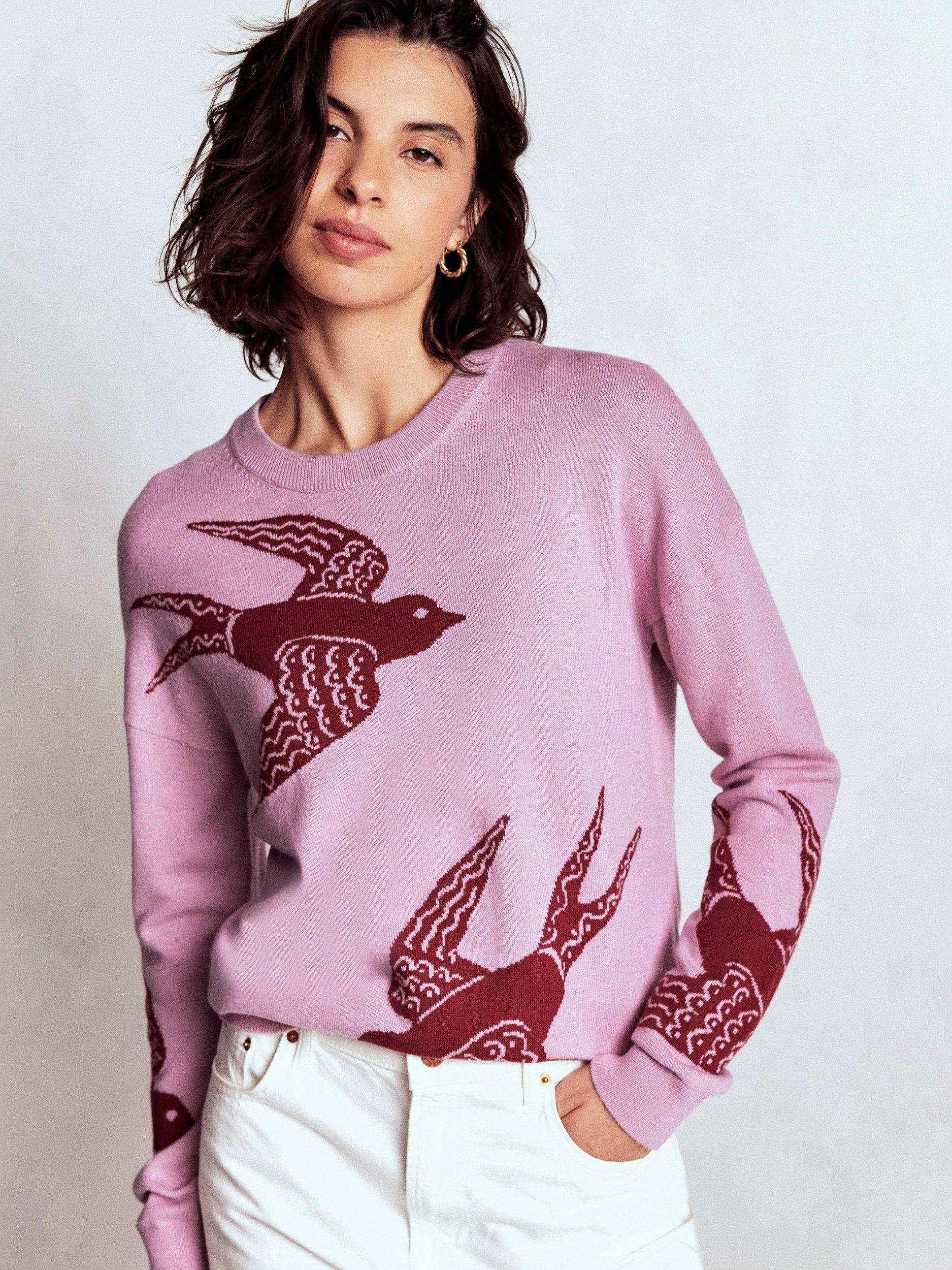 Product image 4 of 6, which shows Boden Natasha Birds Jumper, Pink/Multi, XL